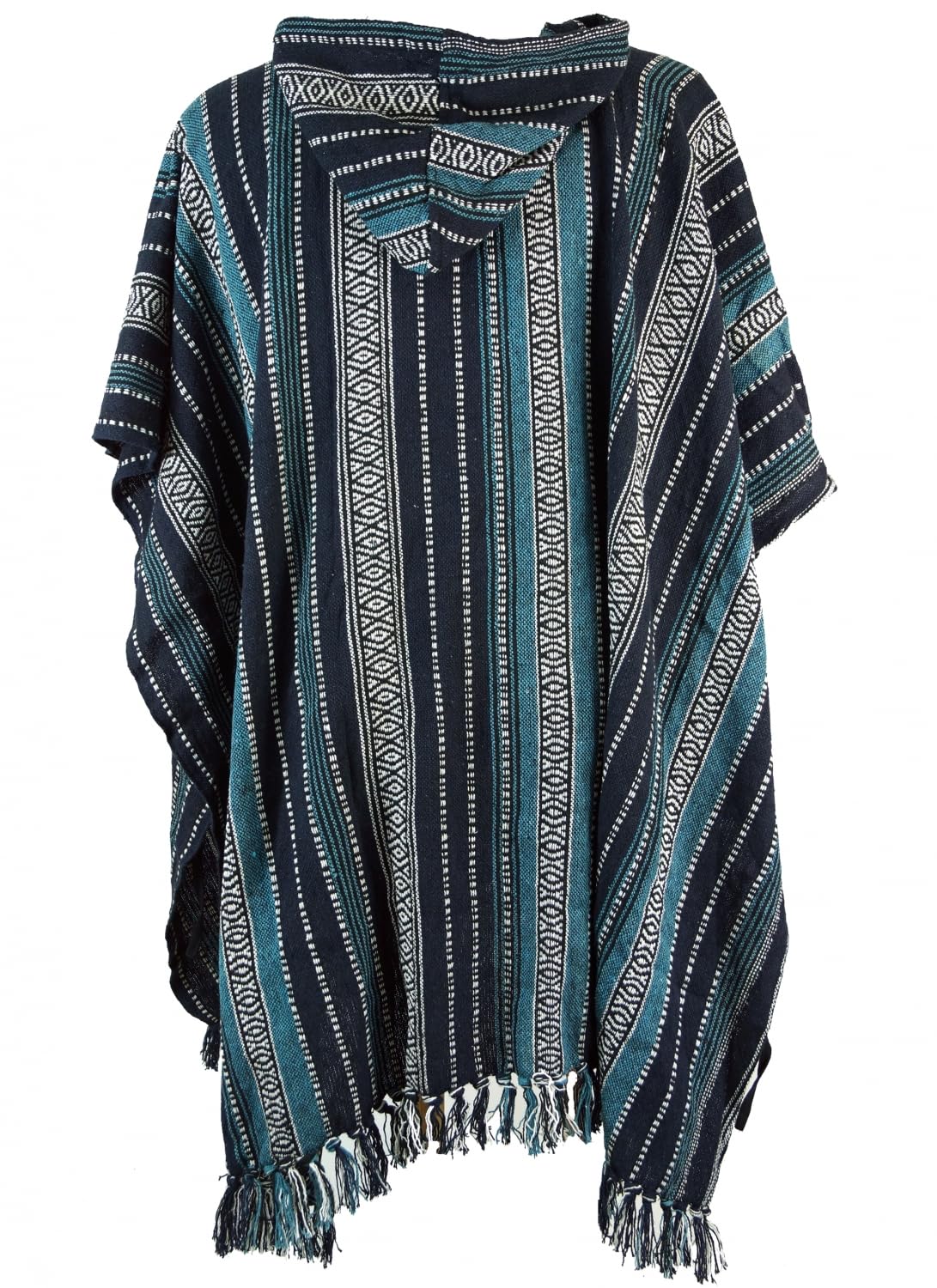 GURU SHOP Ponczo w stylu hippie, chic, etniczne ponczo, męskie/ damskie, niebieskie, z bawełny, rozmiar uniwersalny, kurtka z dzianiny, odzież alternatywa, niebieski/czarny, jeden rozmiar
