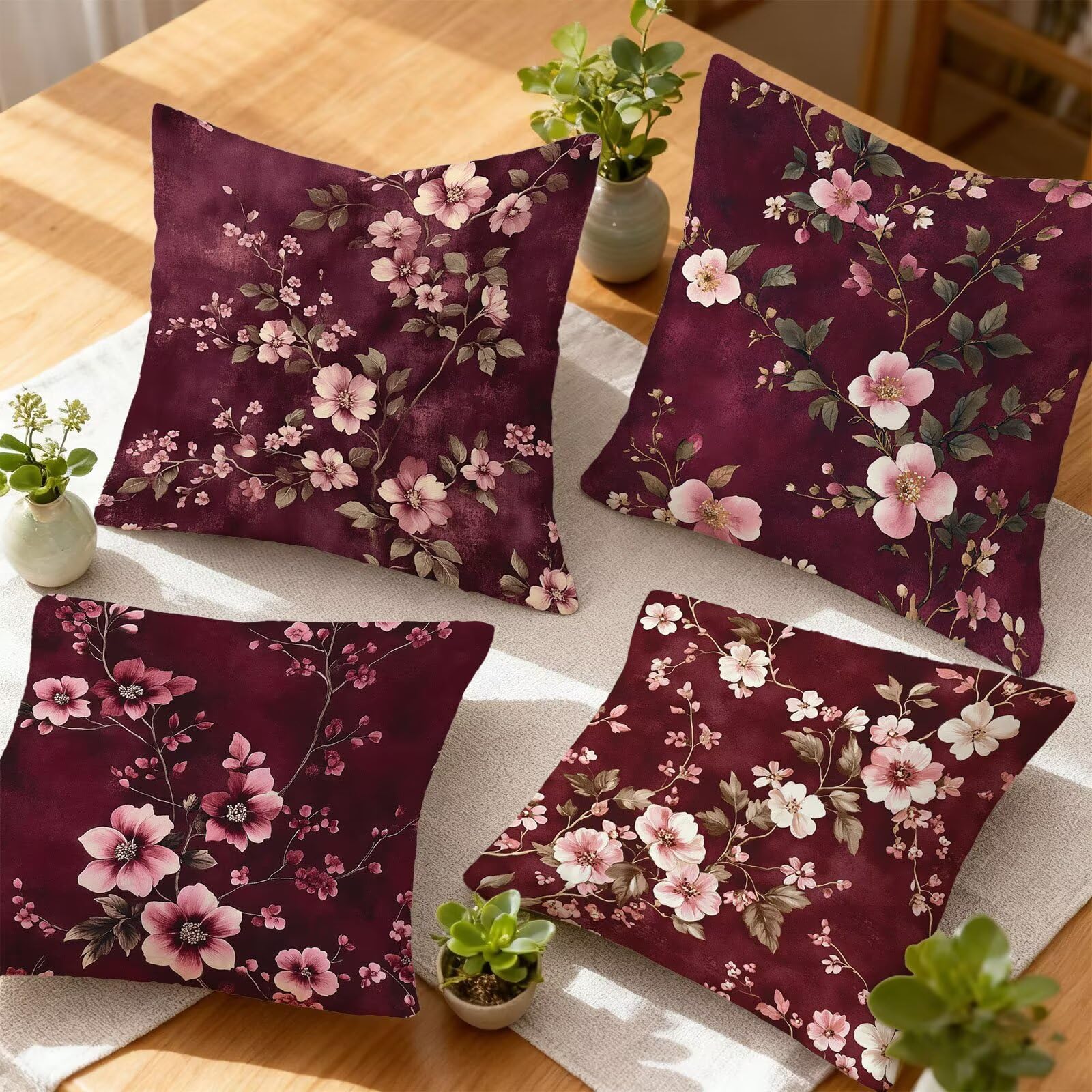 Rose Housse Coussin 60x60 Fleur Taie Oreiller 60x60 Lot de 4 Super Doux Protege Oreiller 60 x 60 Decoration Automne Taie D'oreiller Carrées Coussin Canape, pour Maison Chambre Canapé Chaise E - 870