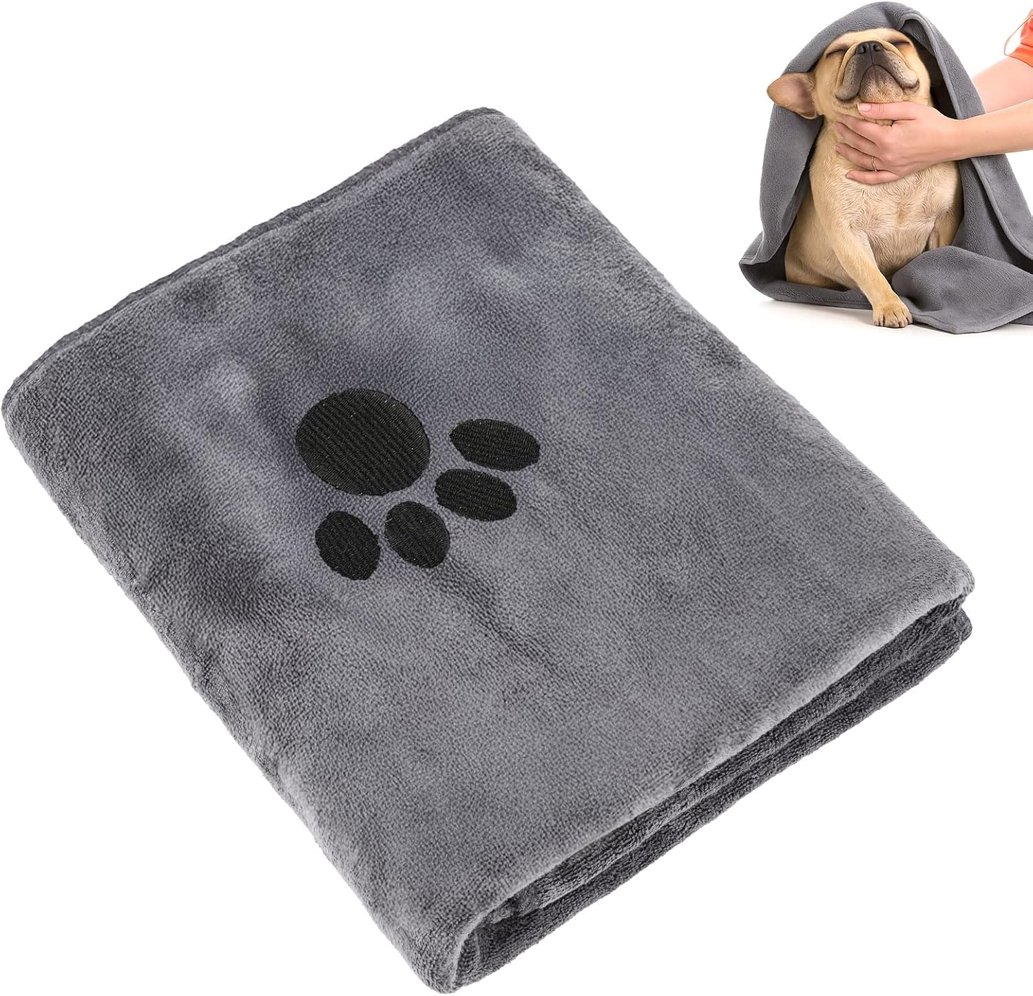 Opvixi Large Microfiber Dog Towel 40x24 Inch - Super Absorbent Soft Pet Drying Bath Grooming Towel for Dogs & Cats, Grey Paw Print