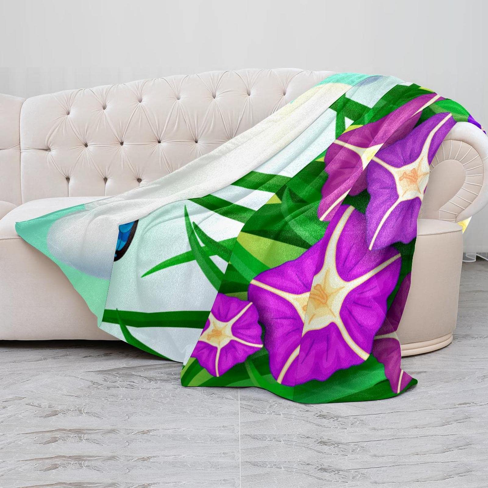 Coperta in pile, super morbida, lussuosa, con fiori viola, farfalle