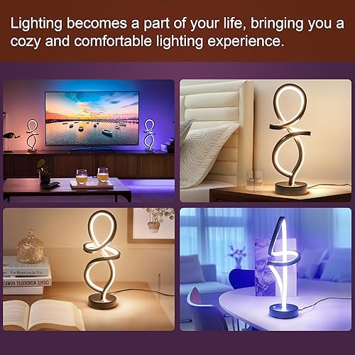 Miniatura 3 de Mayful Lámpara de mesa moderna, lámpara LED en espiral, lámpara de mesa RGB, lámpara de noche negra con 7 colores, 10 modos de luz, lámpara de