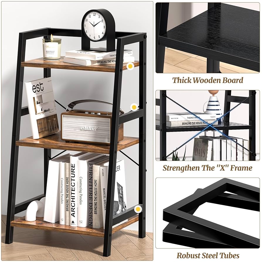 Amazon.com: 3-Tier Bookshelf, Ladder Shelf, Industrial