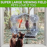 Vista 7 de Comedero para pájaros con ventana – 4 ventosas fuertes de 2.36 pulgadas – Casa de pájaros de acrílico transparente para exteriores, bandeja