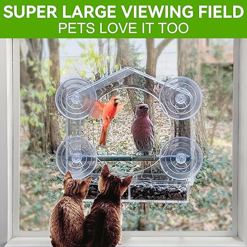 Miniatura 7 de Comedero para pájaros de ventana transparente con ventosas fuertes para ver, ventana de acrílico para gatos con bandeja de semillas extraíble, fácil