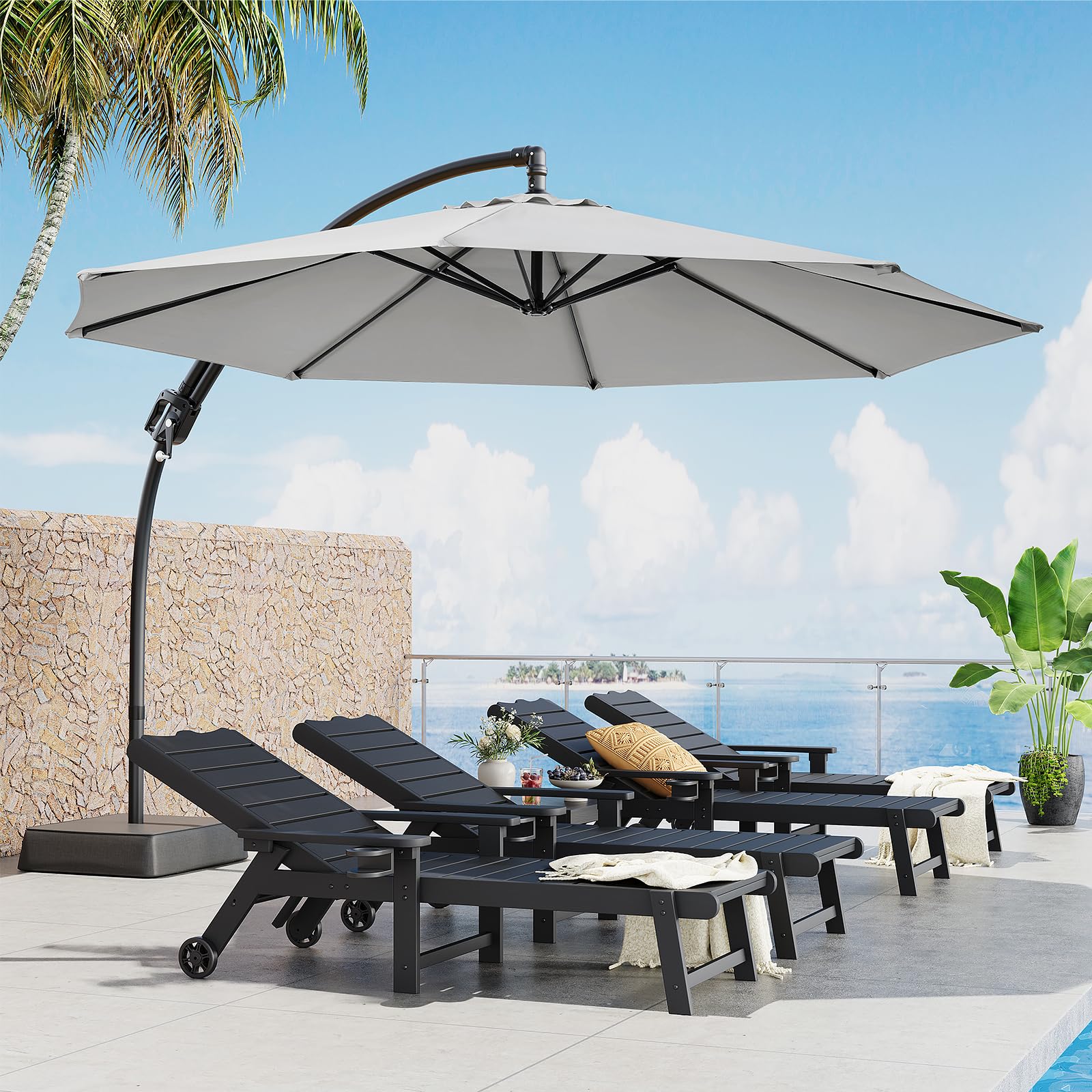 10 FT Cantilever Umbrella with Base Included, Patio Umbrella with Sandbags Base, Sturdy Cantilever Patio Umbrellas, Outdoor Hanging Umbrella for Deck,