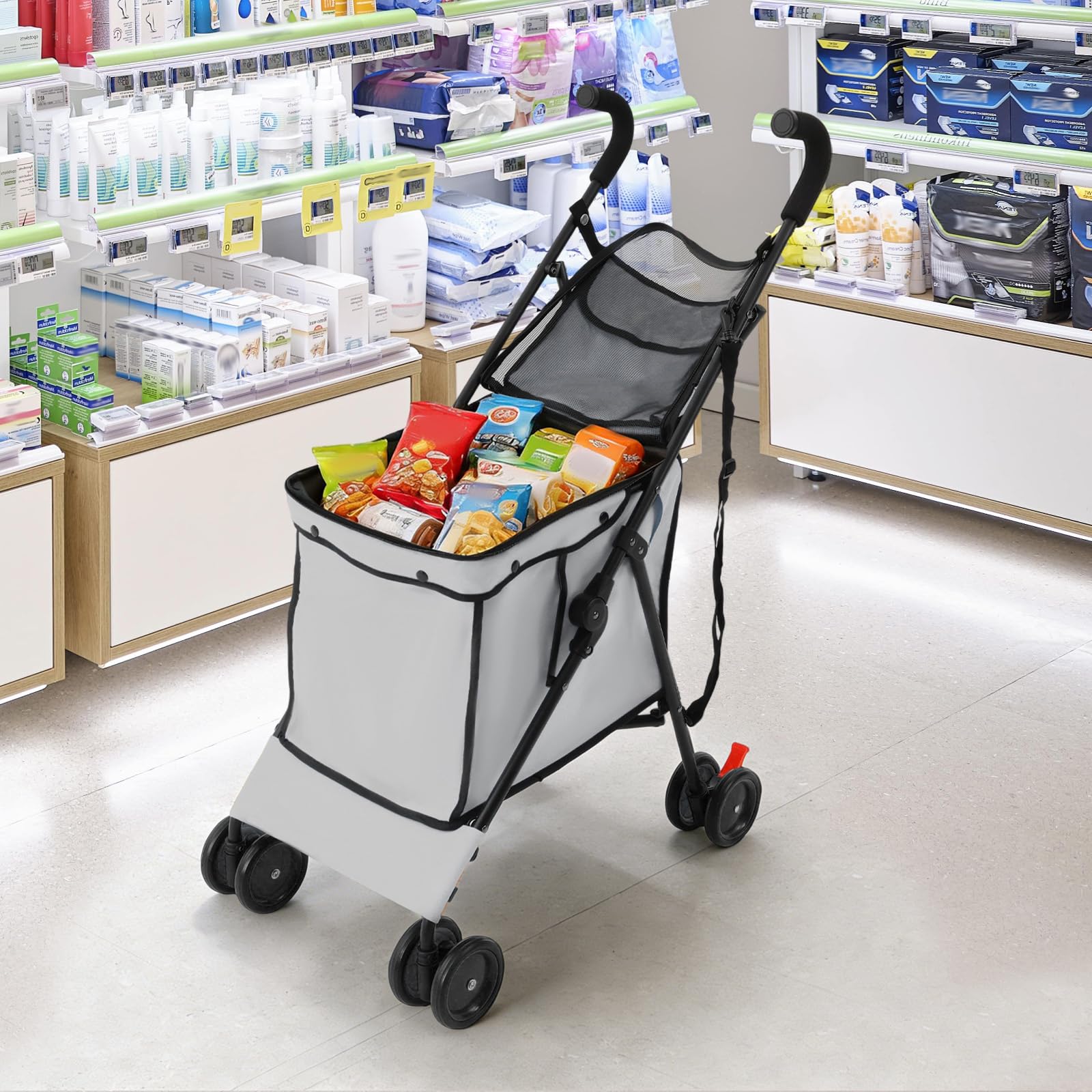 Wózek dla psów składany 2 w 1, wózek dla psów do 70 kg, wózek transportowy z kołami 360° i hamulcem, składany wózek z torbą i okienkiem z siatki, na podróż, zakupy, kemping
