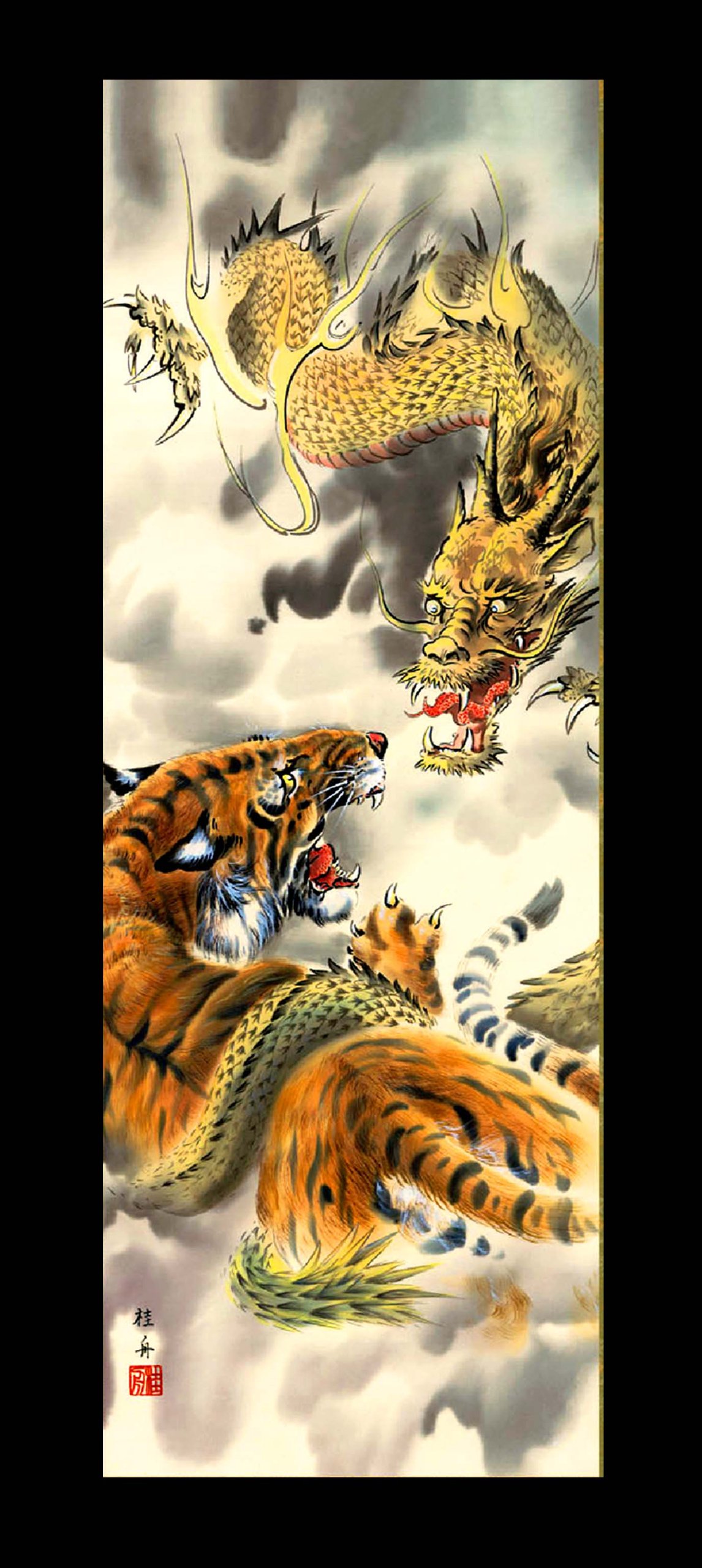 開運掛軸 龍虎図 長江桂舟筆 尺三 収納箱付き 十年間保証 受注生産品