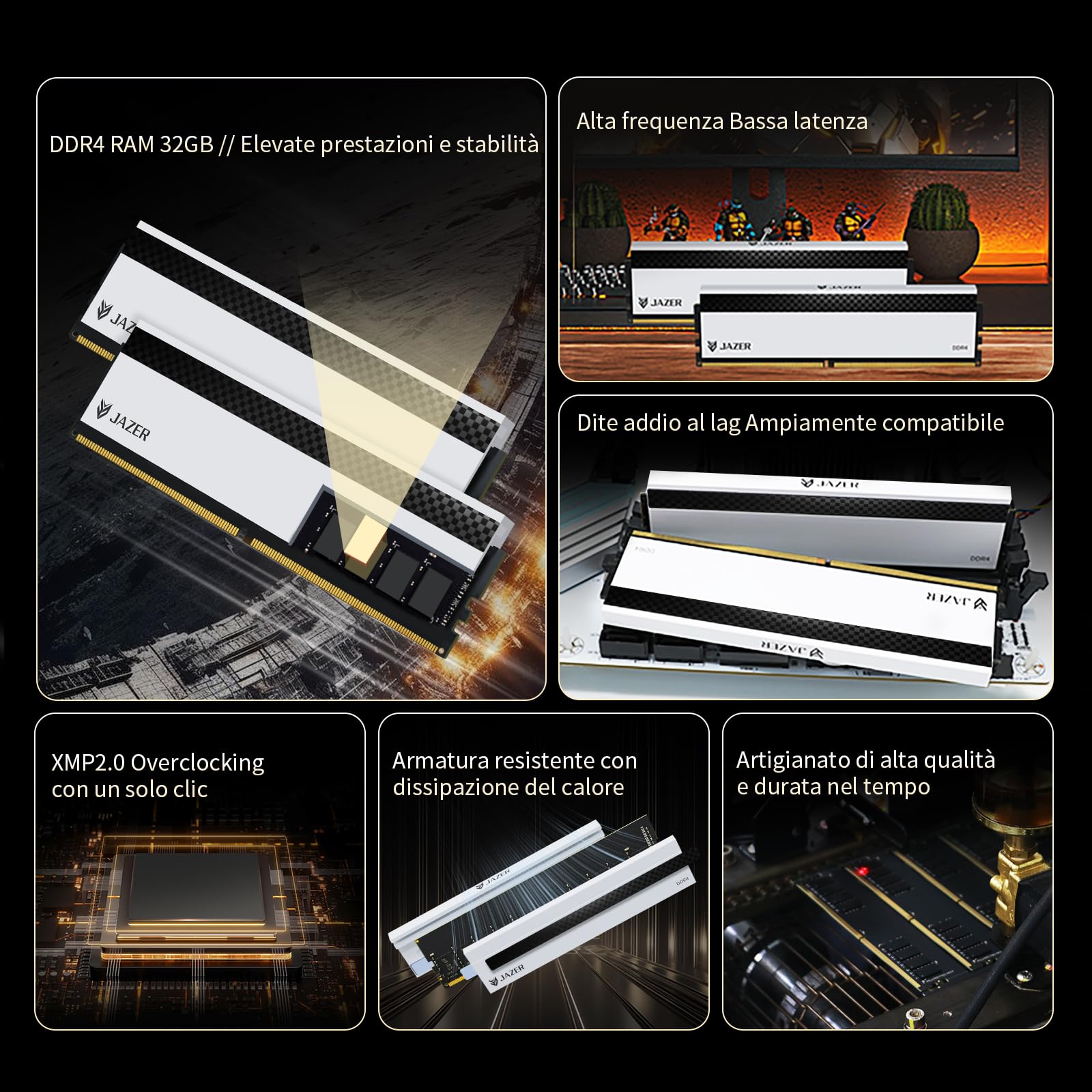 JAZER DDR4 RAM 32GB (2x16GB) 3200MHz CL18, XMP 2.0 Übertaktung, 1.35V UDIMM Desktop Speicher, Hochleistungs-Gaming Arbeitsspeicher
