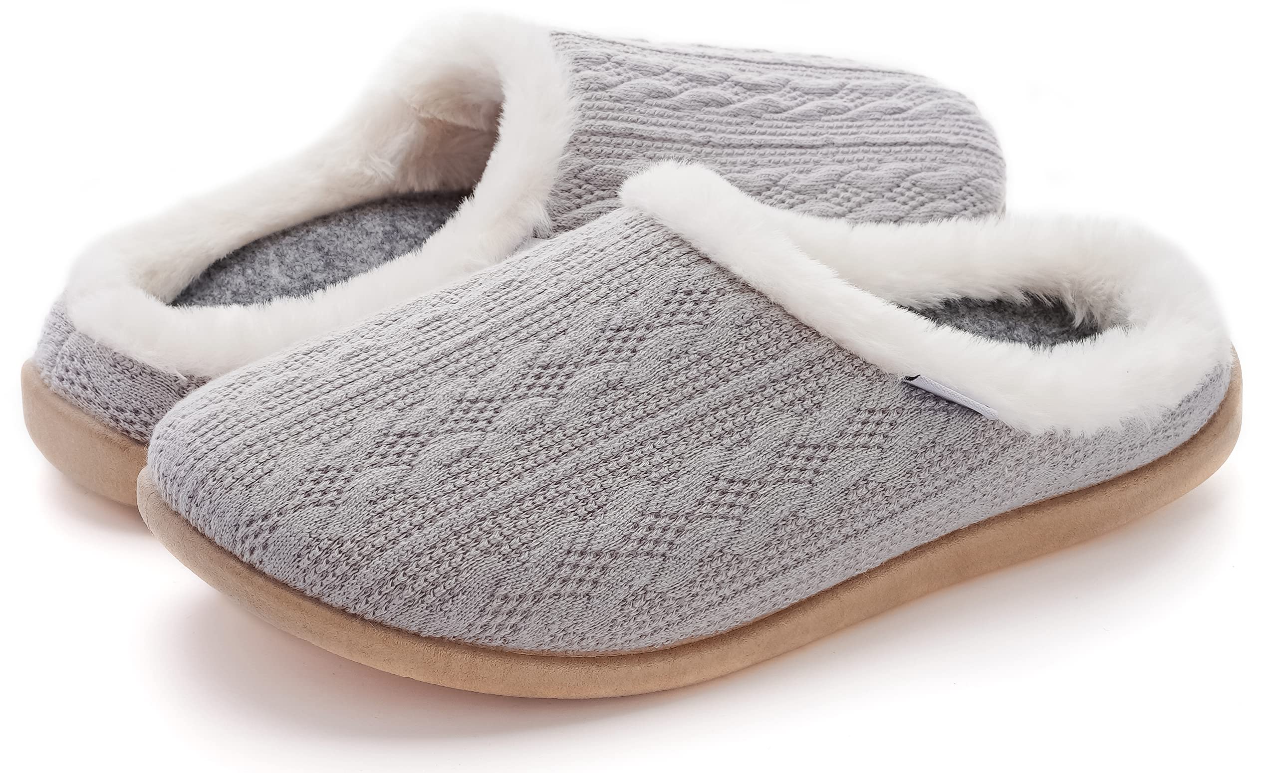 WHITINWomen Arch Support Fuzzy Knitted Slipper Warm Slip On House Shoes
