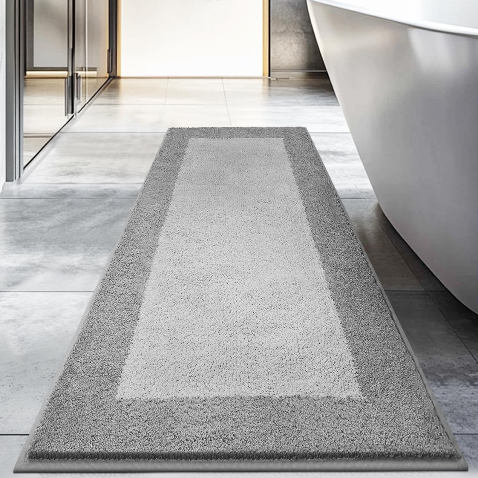 DOMUSTEX Washable Bathroom Rug 60 x 150 cm, Non Slip Bath Mat, Absorbent and Quick Dry Bath Runner Rug for Shower, Bathtub, Sink, Floor