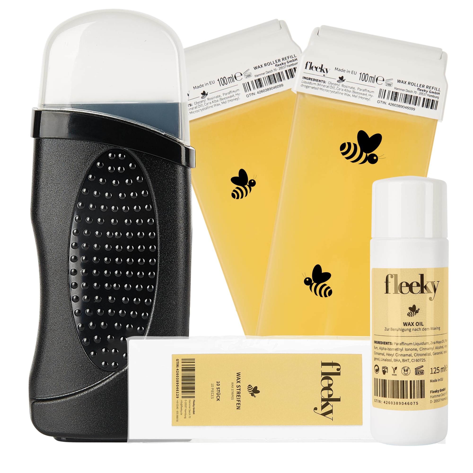 fleeky Wax Roller Kit - elektrisches Roll on Komplett-Set mit Warmwaxgerät für seidenglatte Haut on fleek, professionelle Ergebnisse und anfängerfreundliche Handhabung