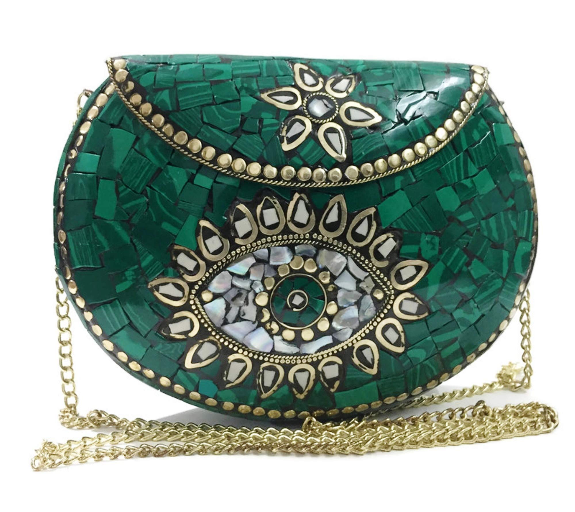 Trend Overseas Turquoise stone mosaic metal bag antique ethnic bridal clutch Indian purse party clutch women bag (B07Z4396ZM) Amazon Price History, Amazon Price Tracker