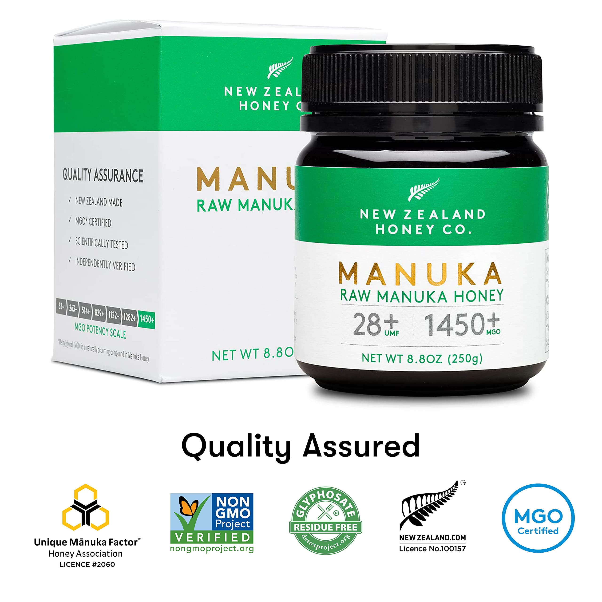 New Zealand Honey Co. Miele di Manuka MGO 1450+ / UMF 28+ | Attivo e lordo | Prodotto in Nuova Zelanda | 250g