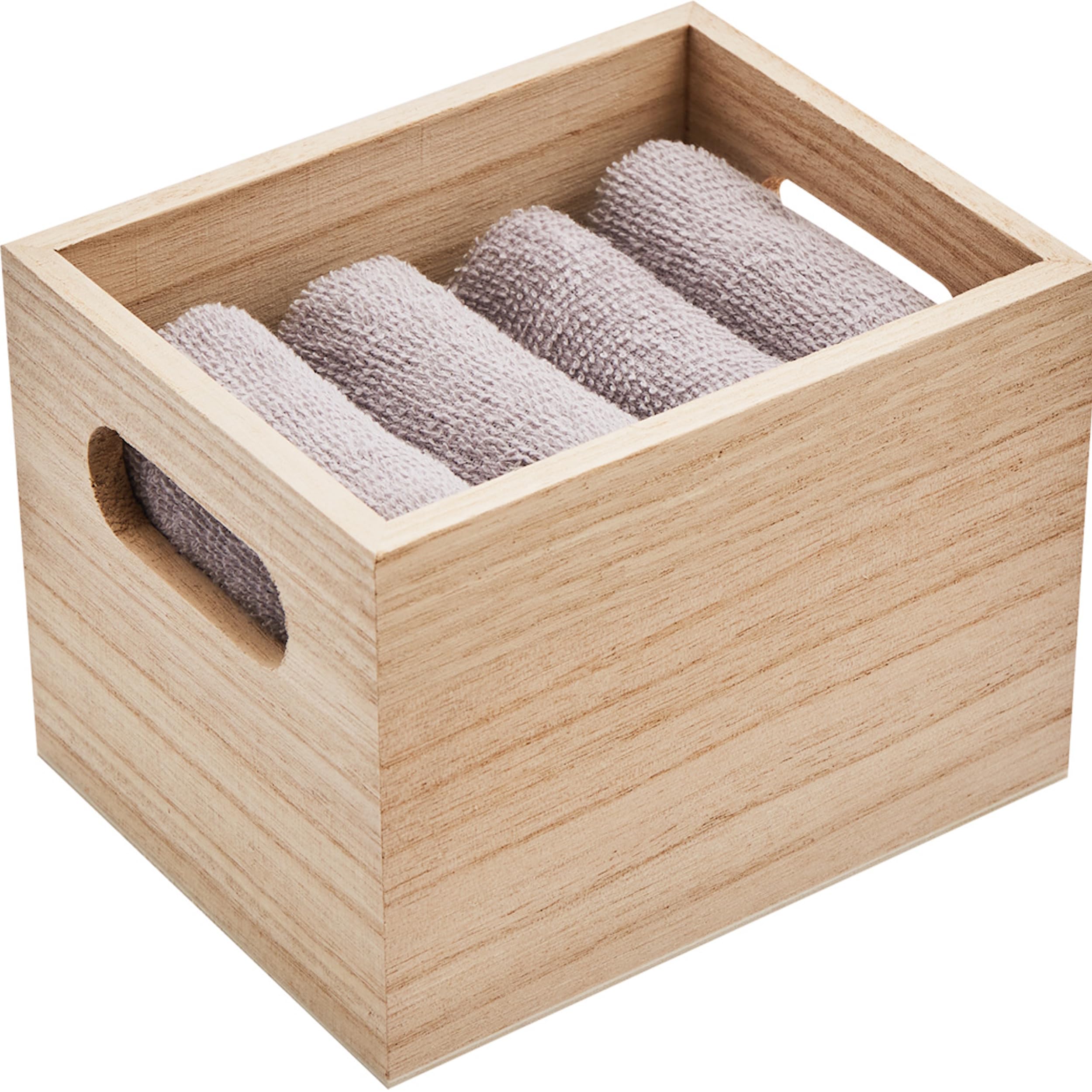 Juego de 4 toallas de invitados algodón 300 g/m² 31x28 cm caja de madera gris claro