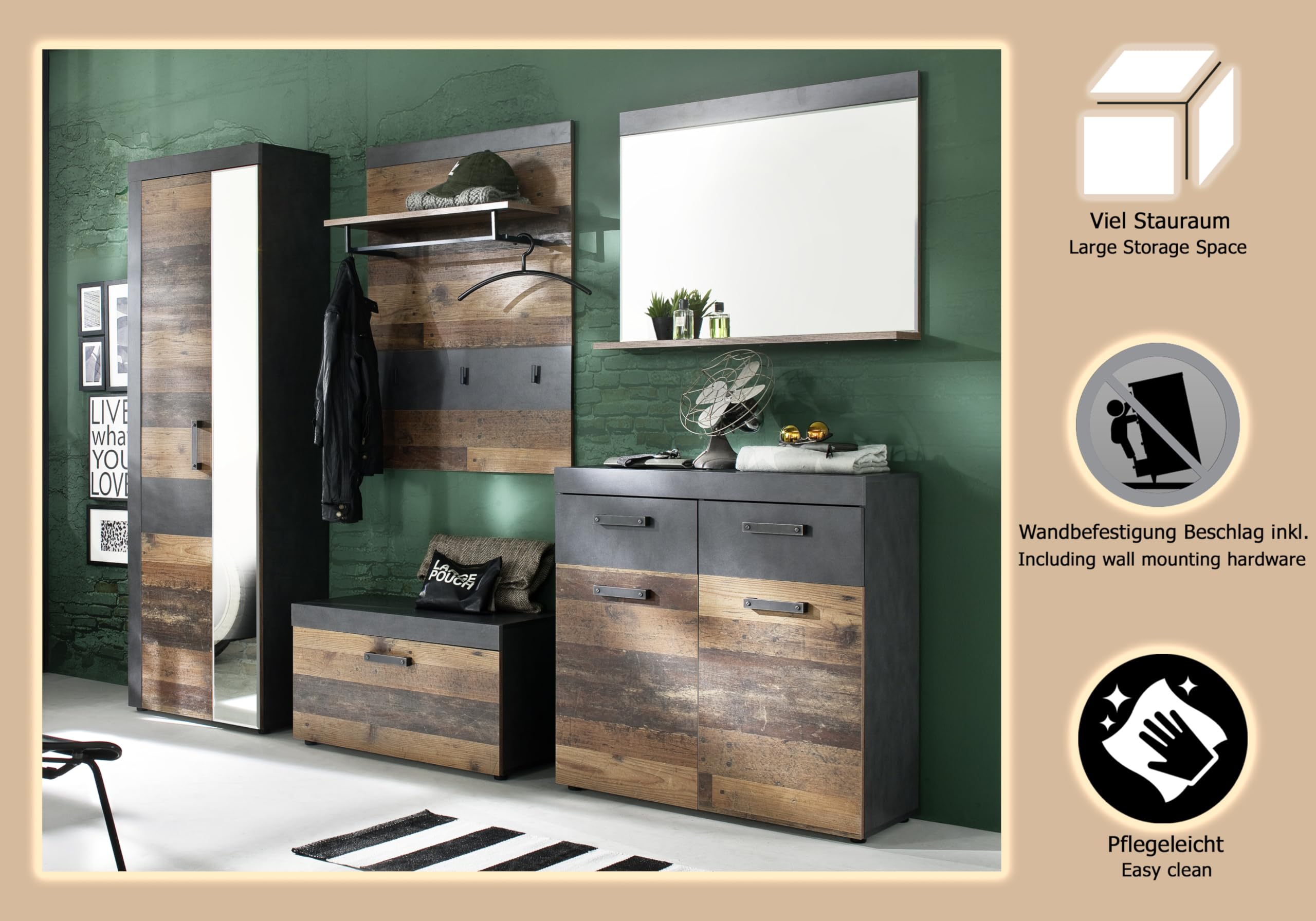 trendteam smart living IndyGD:Ko.GraphitGrauMatera, Fr.Old Wood, ABS.Graphit Grau Matera-NB,GD-Kombination Arredamenti, Bianco, Taglia unica