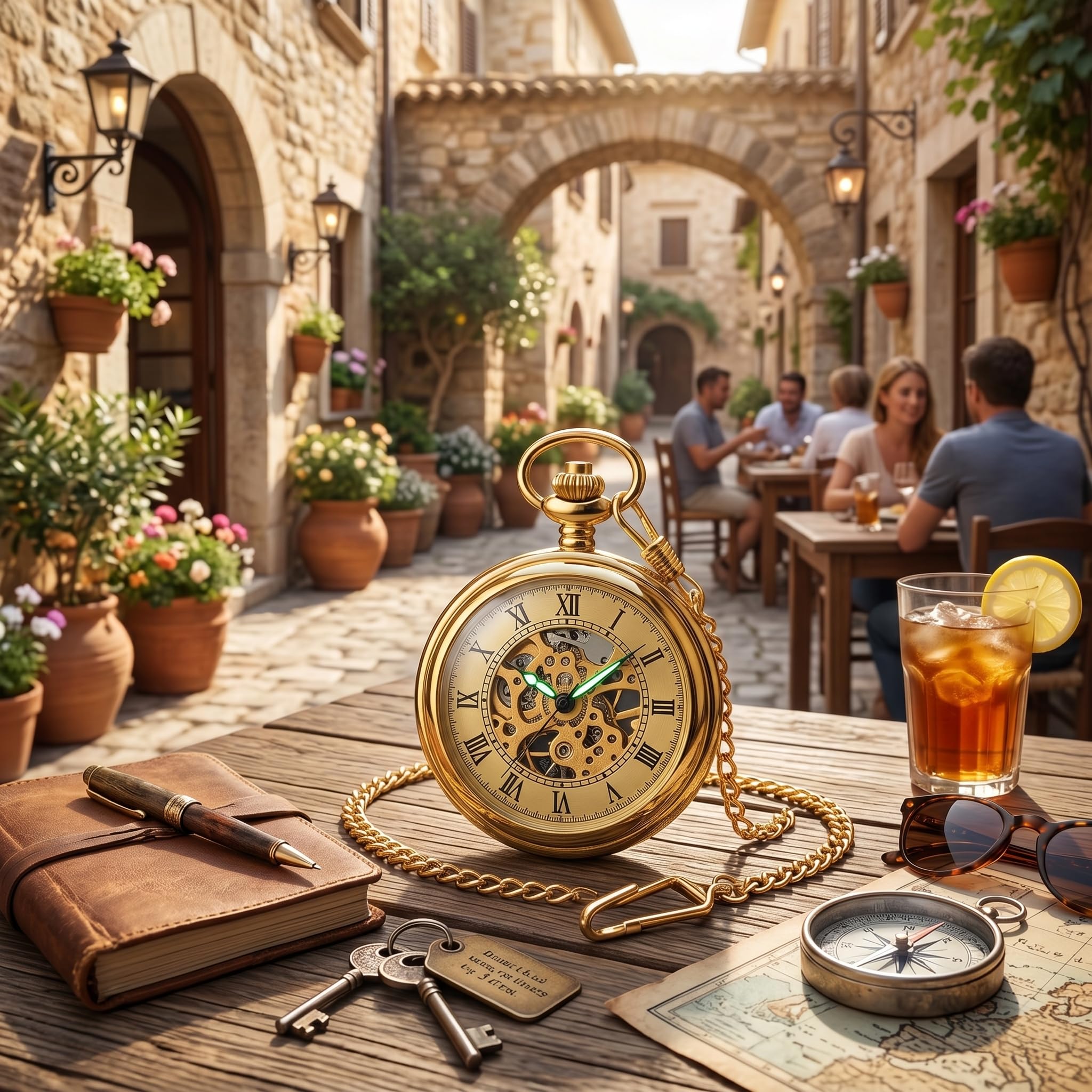 Orologio da Tasca Meccanico, Lancette Luminose a Carica Manuale Orologio da Tasca Scheletrato Stile Vintage Steampunk con Catena per Donna Uomo