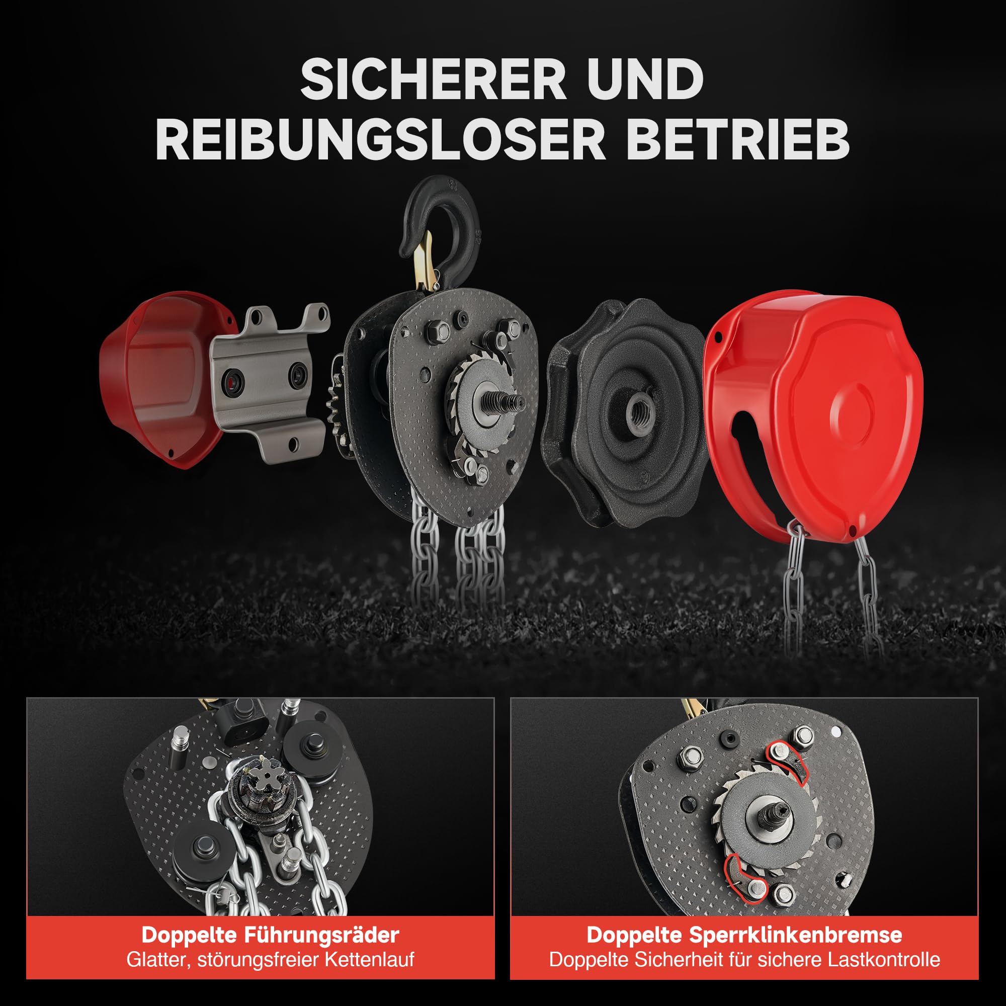CREWORKS 1T Kettenzug Handseilwinde 6m Hubhöhe 1000kg Tragkraft G80-Lastkette Hebelzug Ratschenzug