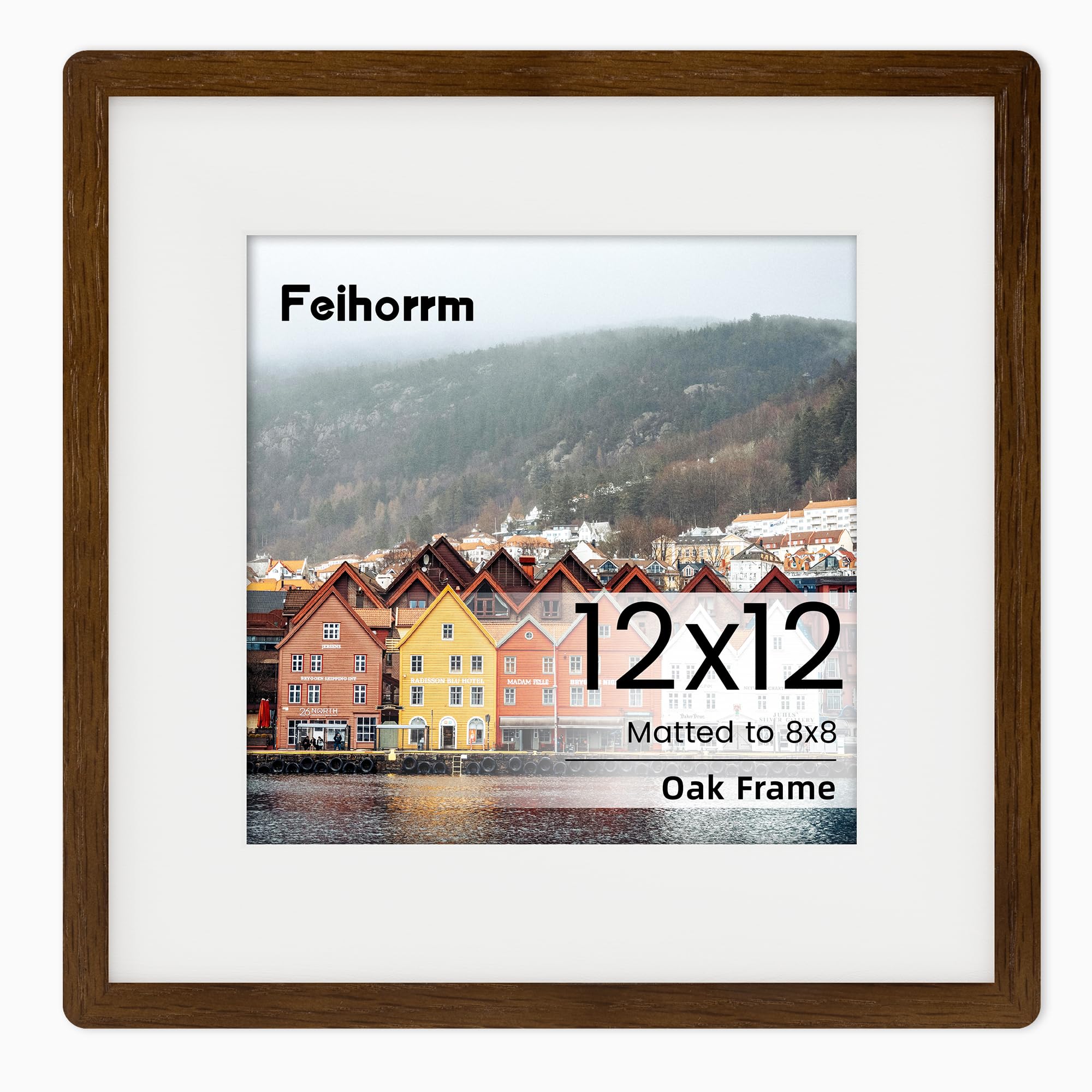 12x12 Picture Frame Natural Walnut Solid Wood Photo Frame with HD Tempered Glass, Handcrafted Wooden Rounded Corner 12x12 Frame Matted to 8x8 Photo Frame, Horizontal Vertical Wall Mounting Display — image 1
