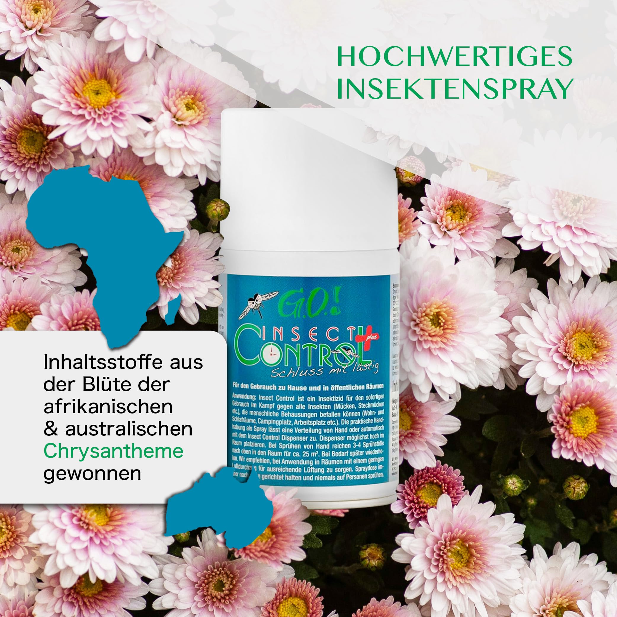 GO! Insect Control VORRAT: 6x Spray-Dosen zu 250ml - (6er-Pack) Insektenspray zur Fliegenabwehr gegen Schnacken, Stech-Mücken, Wespen, Fliegen u.a.(Gänseblümchen-Extrakt)…