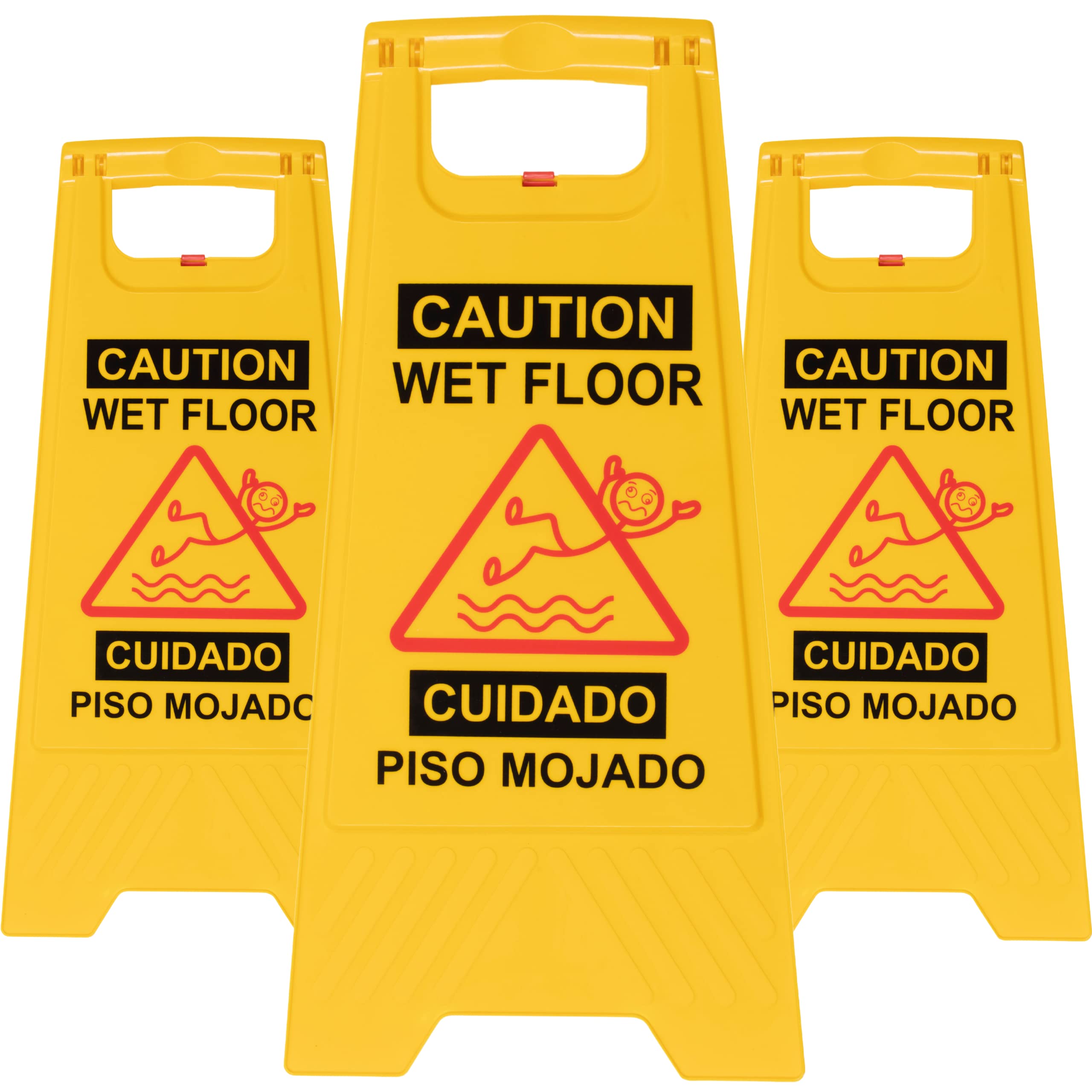 Buy Cartoon Caution Wet Floor Sign 3 Pack, Yellow Bilingual Warning Signs for Commercial Use by