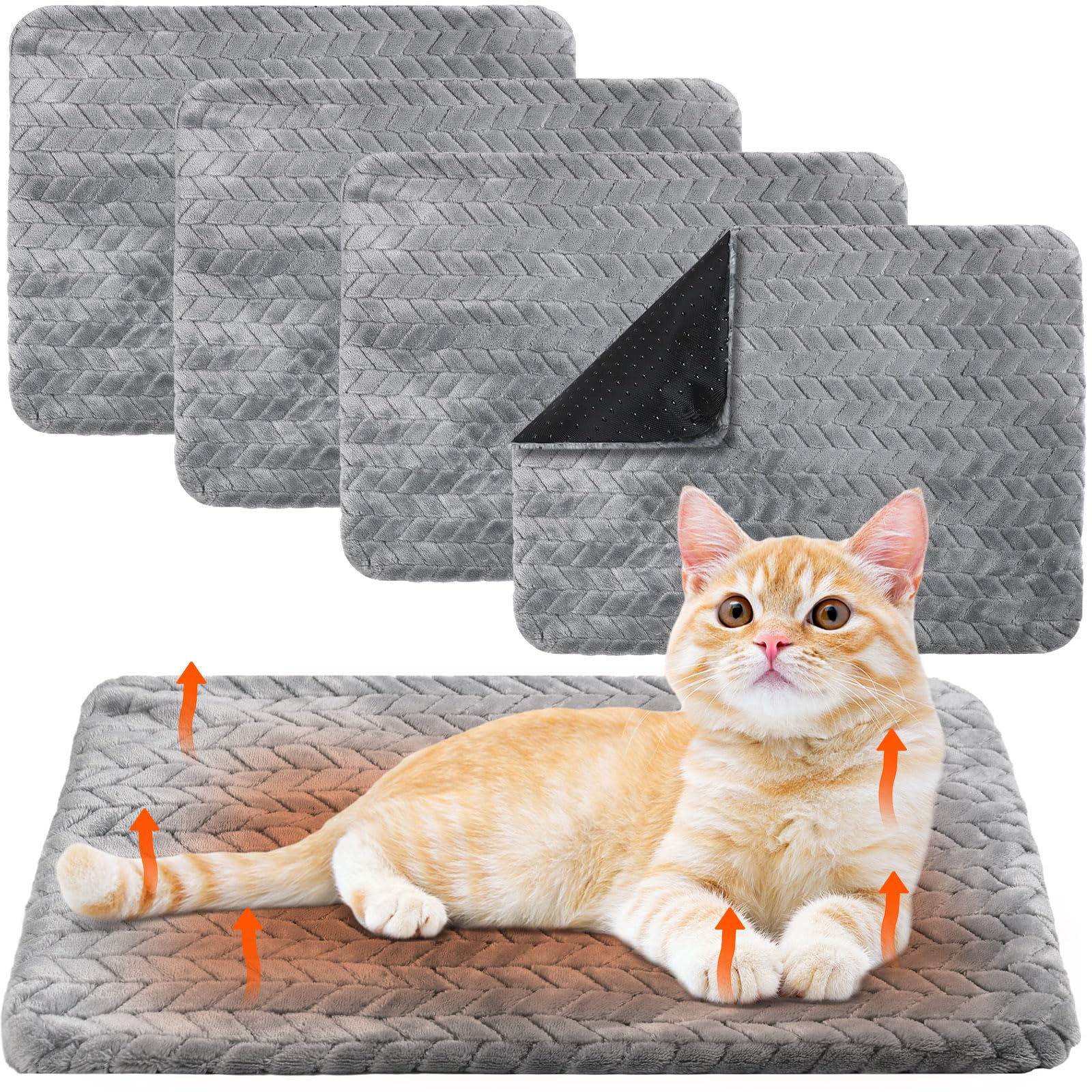Drydiet 4 Pack Self Warming Cat Bed Mat Self Heating Pad for Dog Extra Warm Winter Pet Pad Washable Thermal Pads Mats for Pets Indoor Outdoor(Gray,16