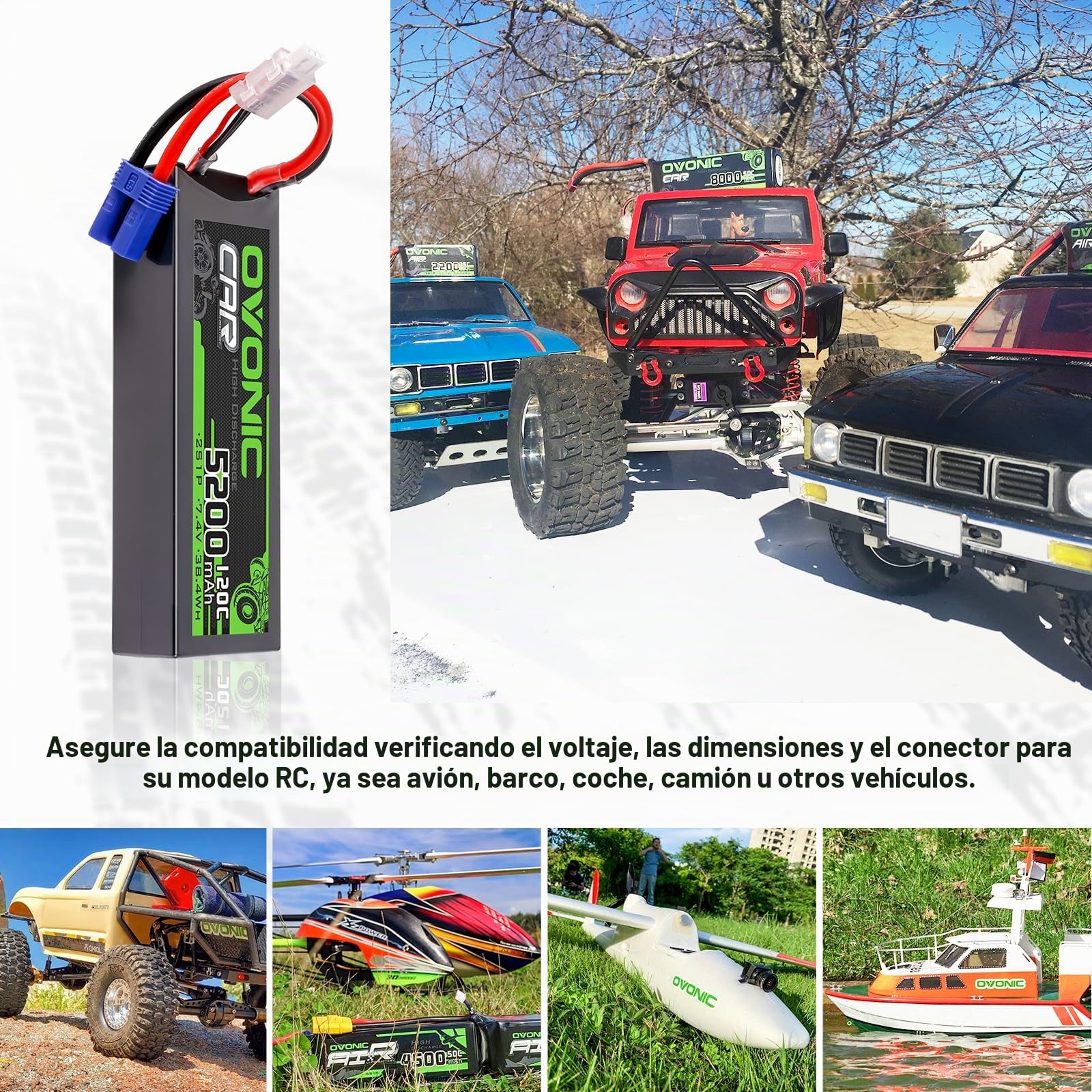 OVONIC Batería Lipo 2S 7.4V 6200mAh 120C – Pack De 2 Unidades Con Conector T (Deans) Para Coches, Truggies Y Aviones RC OVONIC Batería Lipo 2S 7.4V 6200mAh 120C – Pack De 2 Unidades Con Conector T (Deans) Para Coches, Truggies Y Aviones RC