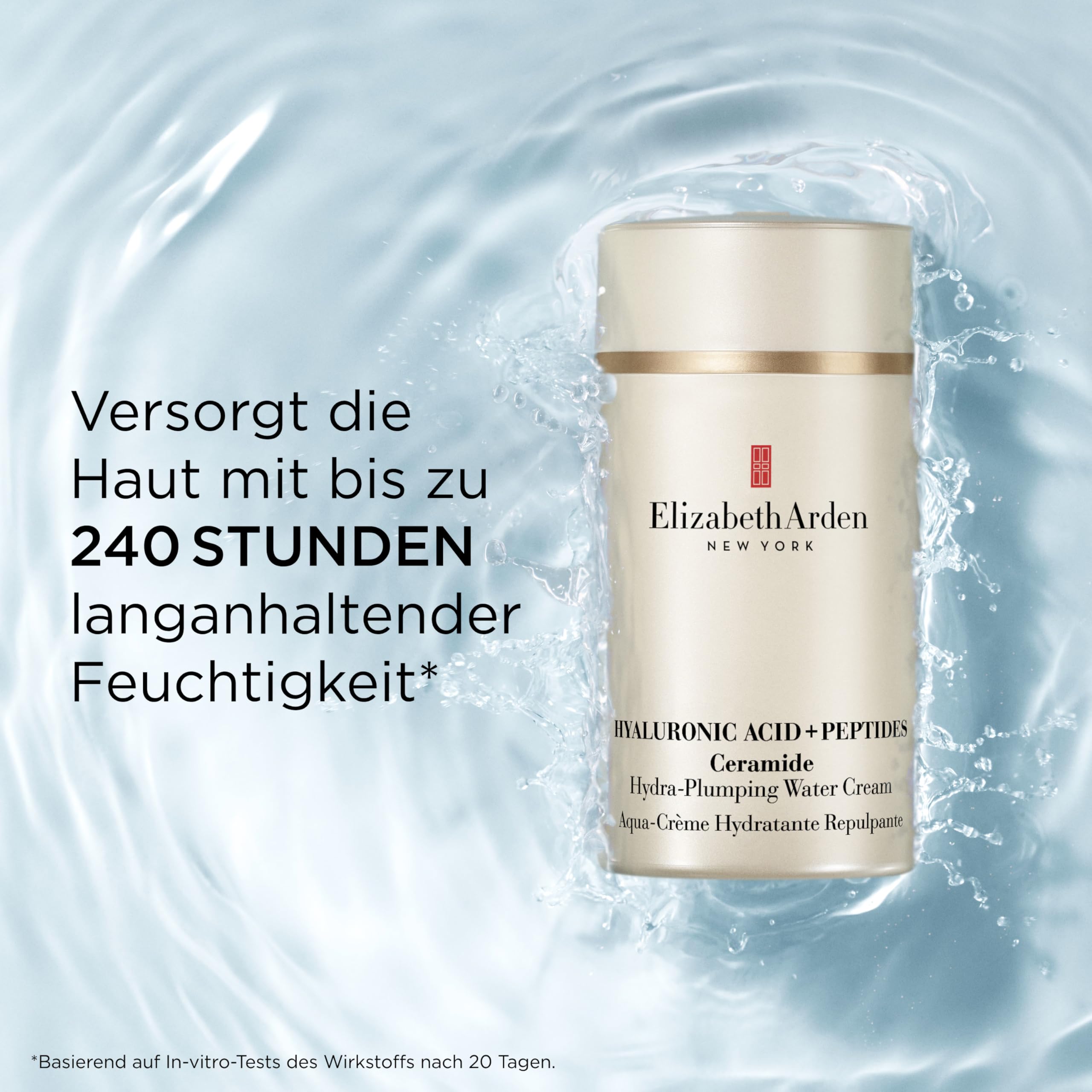 Elizabeth Arden – Hyaluronsäure + Peptide Ceramide Water Cream, Feuchtigkeitscreme mit 5D HA, Peptiden & Ceramiden für prallere, straffere & strahlende Haut, leichte Gesichtspflege, für alle Hauttypen