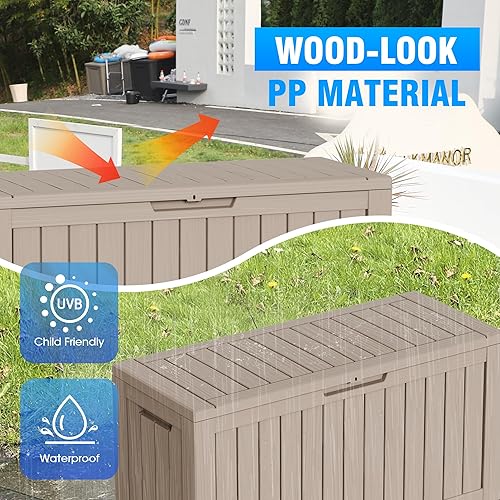 Miniatura 5 de Caja de almacenamiento para exteriores de 80 galones, muebles de patio, herramientas de jardín, cojines, accesorios de piscina, caja de resina con