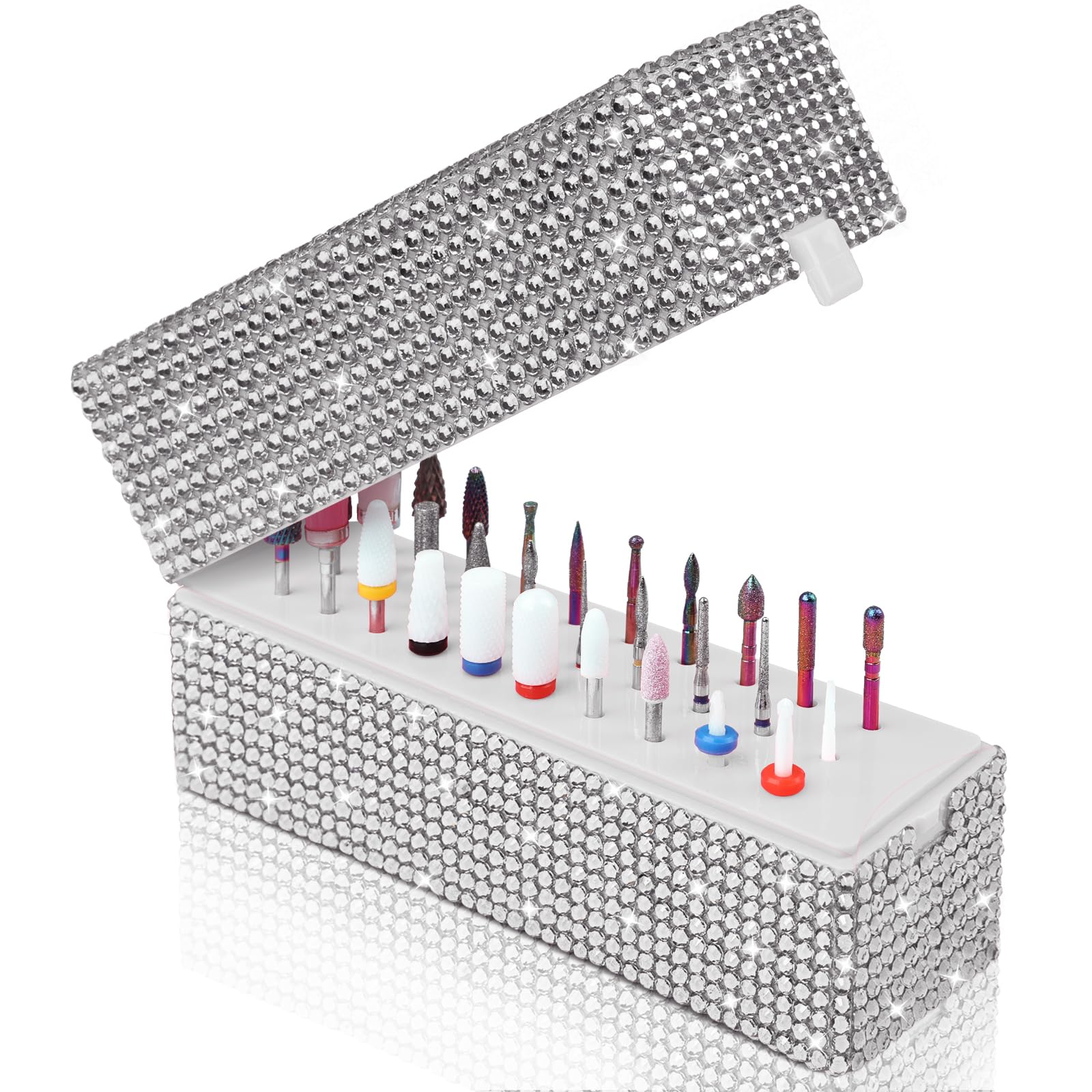 Nail Drill Bits Holder Box: 30 Holes Rhinestone Drill bit Holder Nail tech for Nail Drill bits Storage Dustproof Stand Displayer Organizer Case for