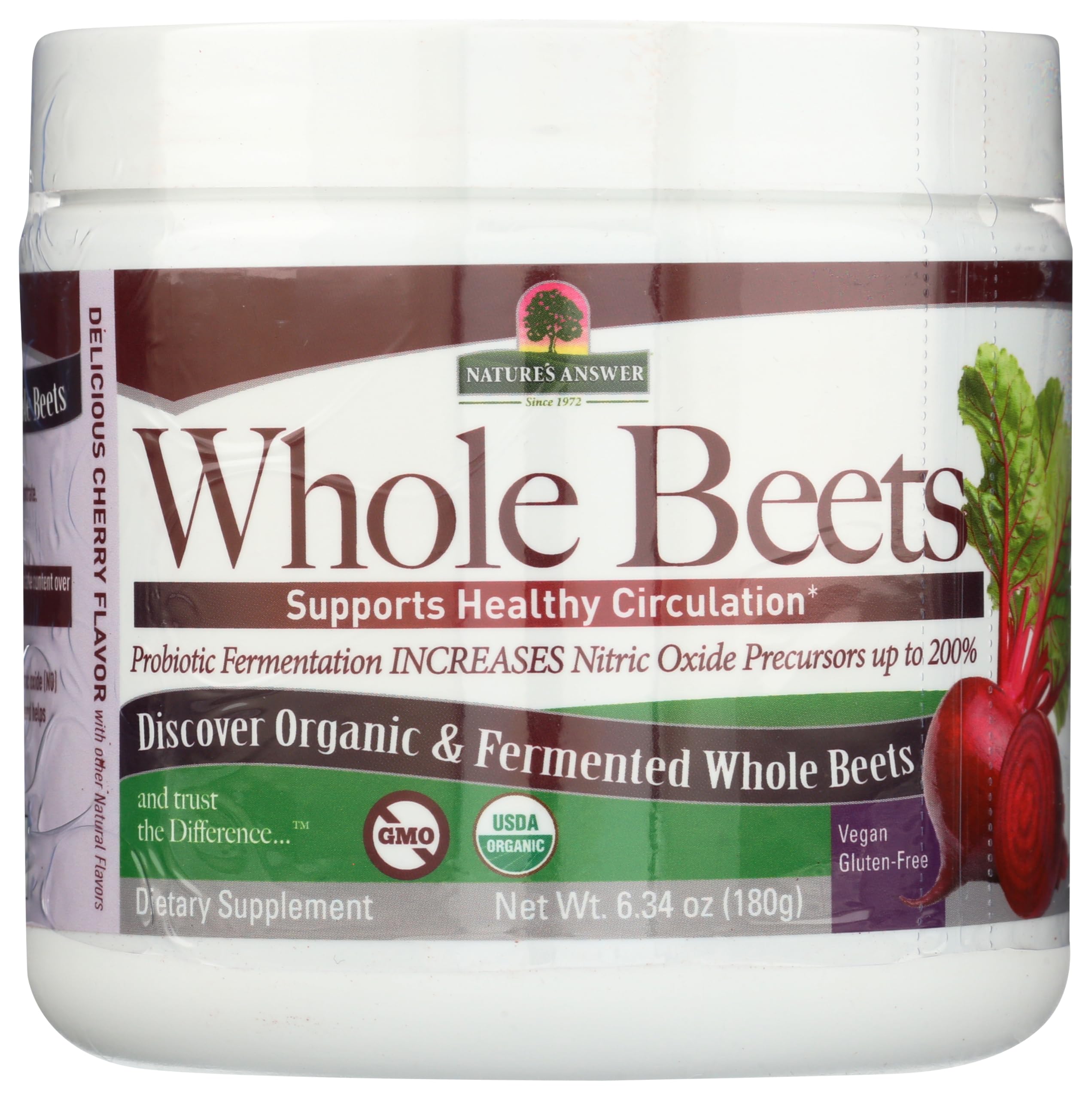 Nature's Answer Whole Beet Root Powder | Organic & Fermented | Great Tasting Cherry Flavor | Supports Cardiovascular Function | Dietary Supplement 6.34oz