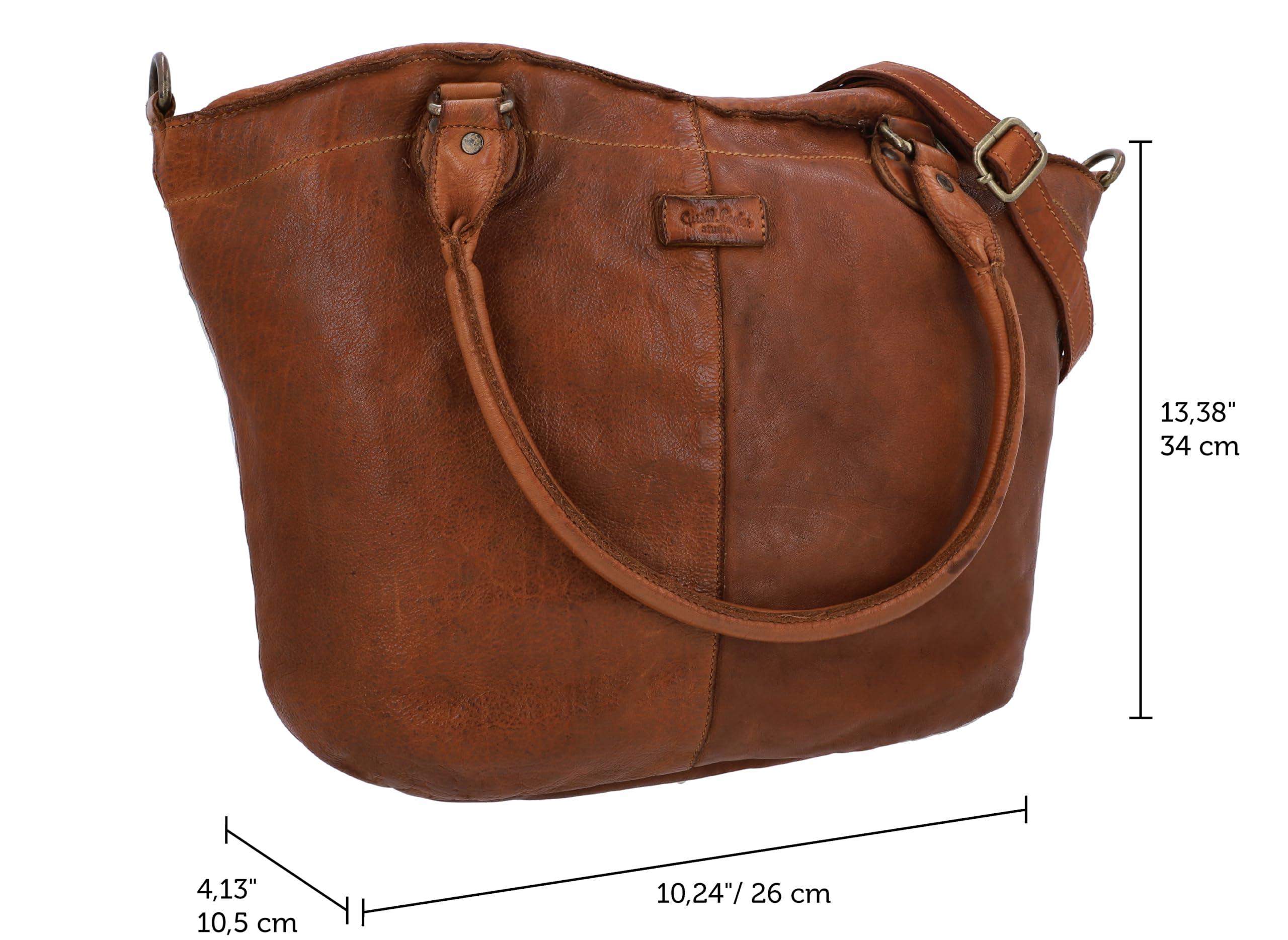 Gusti Leder Handtasche Damen Umhängetasche Mittelgroß – Hochwertiges Rindsleder Shopper Cognac Braun – Geräumige Ledertasche für Alltag und Büro