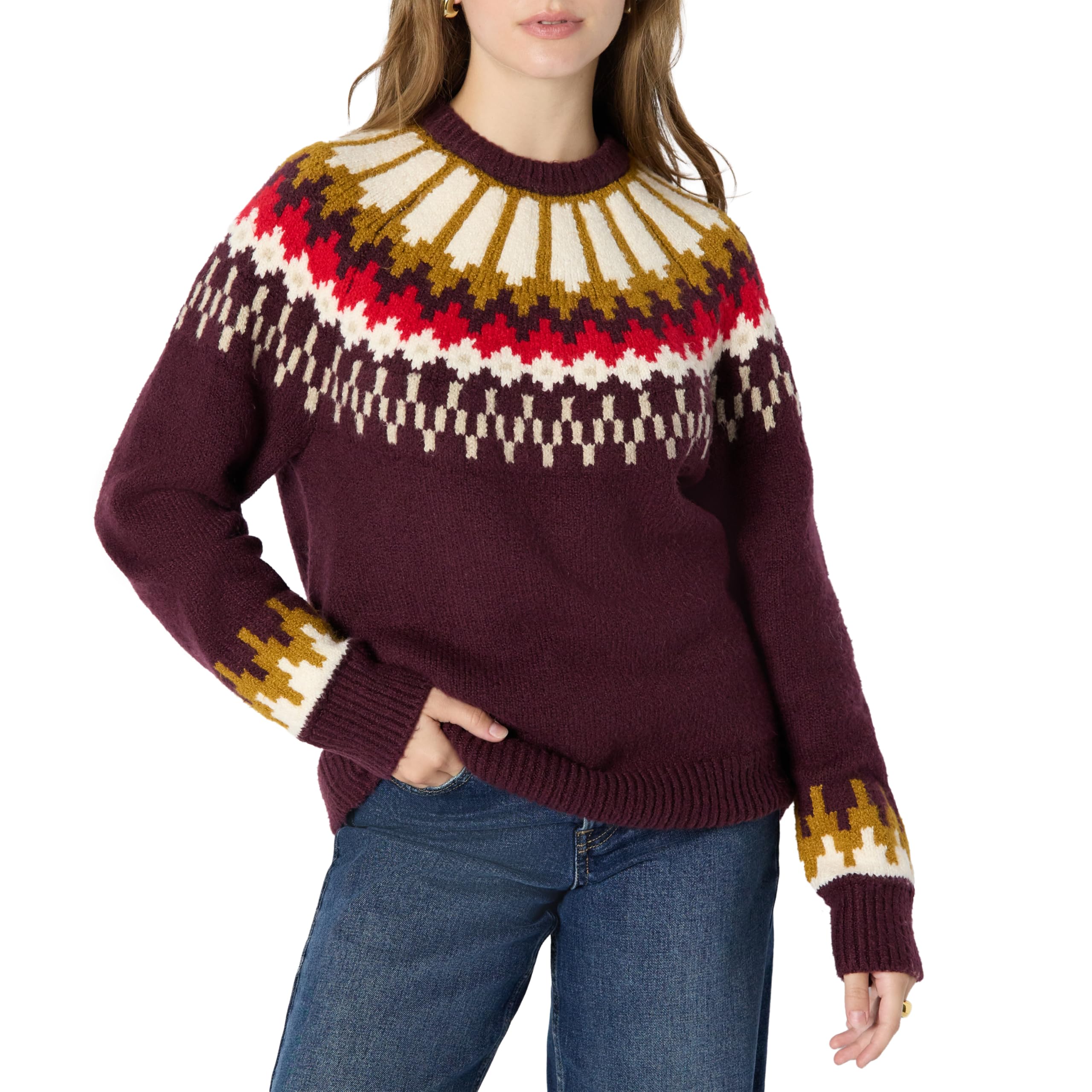 Amazon Essentials Demis Pick Womens Oversized-Fit Fair Isle Crewneck Sweater