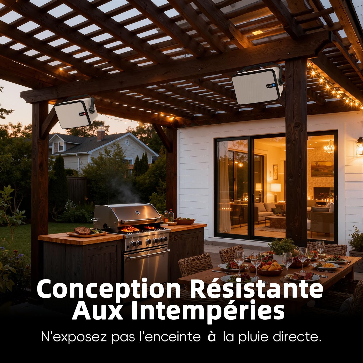 600W Enceinte Bluetooth Extérieure, Synchronisation sans Fil Entre Enceintes, Basses Puissantes, Montage Mural pour Terrasse, Véranda, Pergola, Garage, Lot De 2, Blanc (MZ-658)