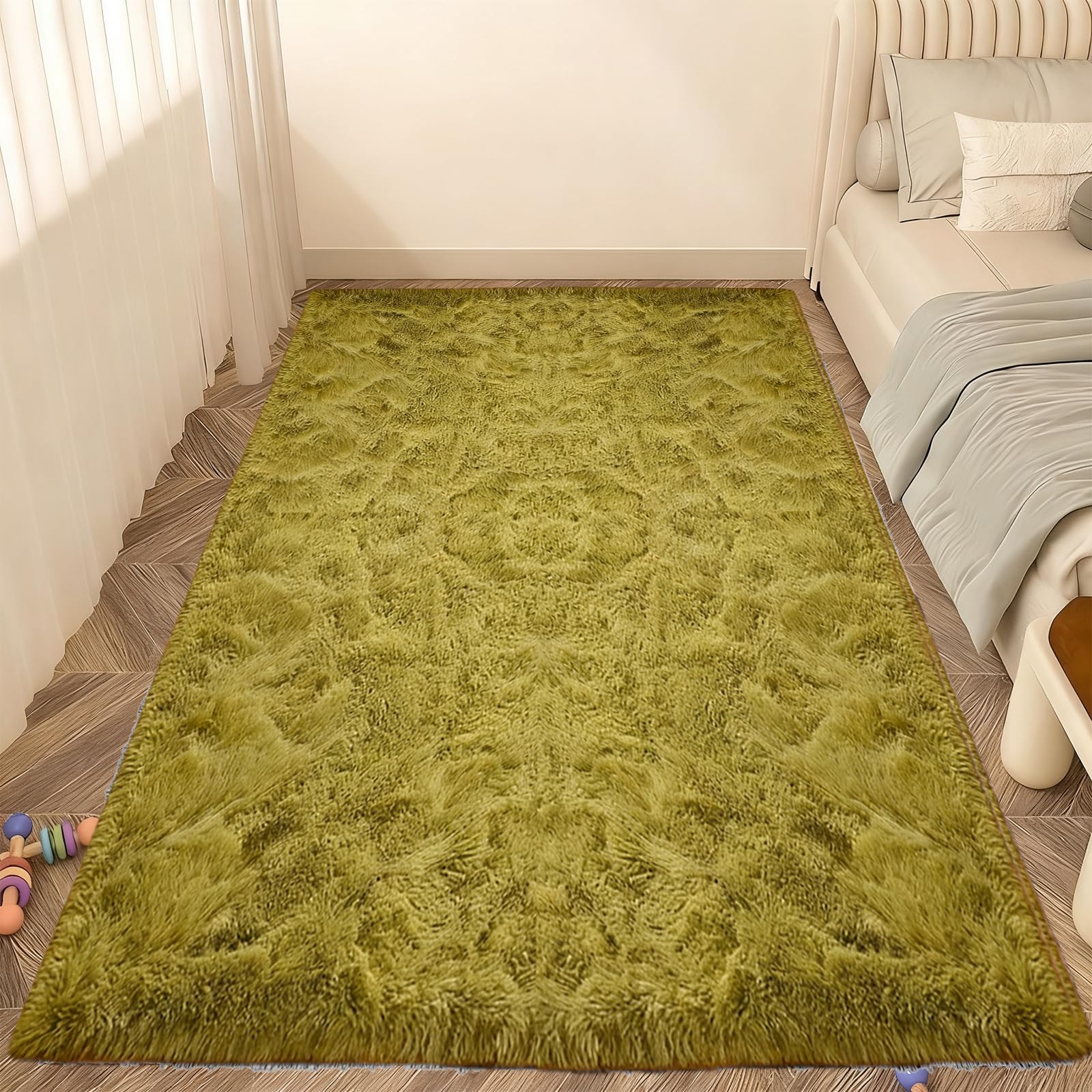 Tapis Shaggy vert pour salon et chambre ambiance cocooning