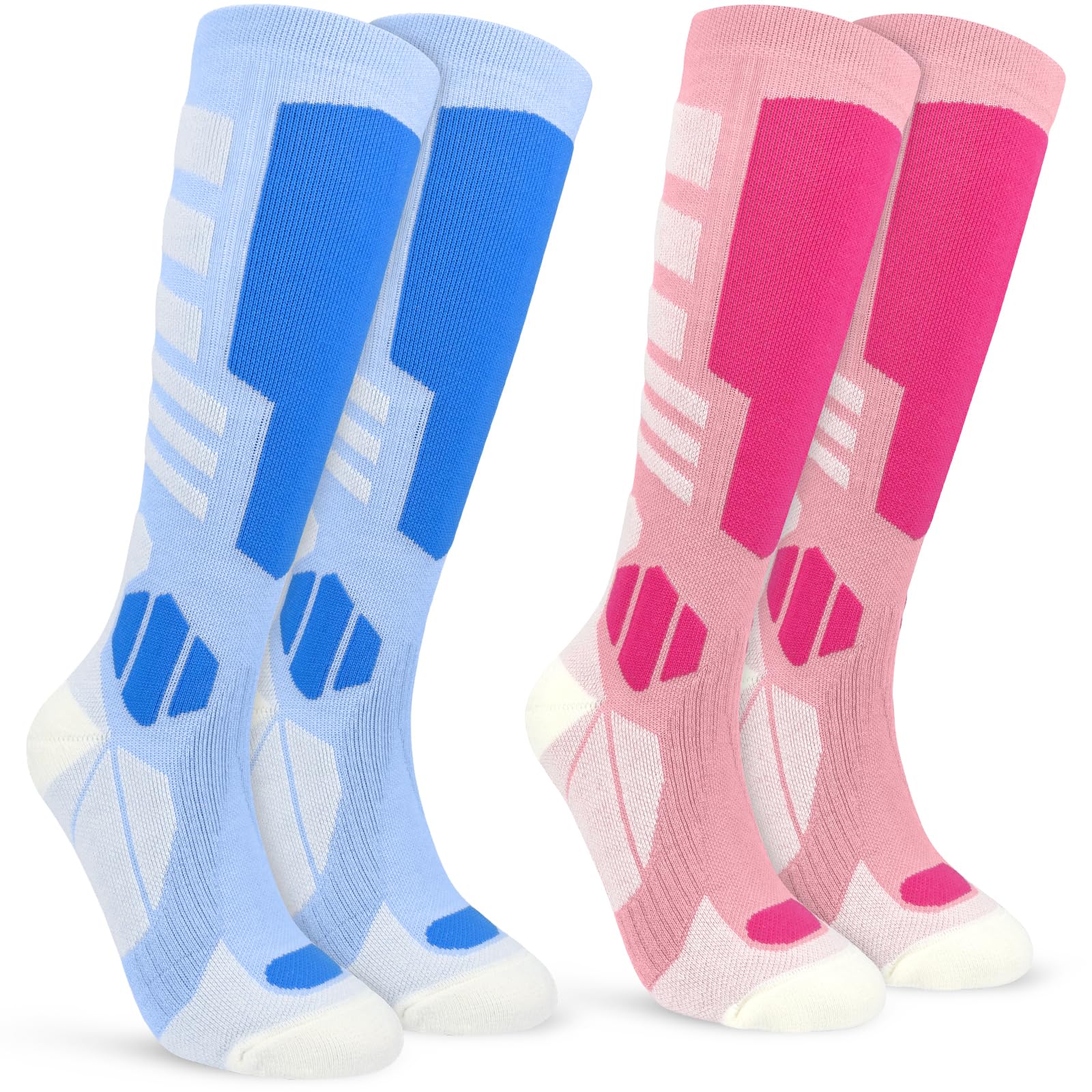 Smlper Women's Blue/Rose Red 2 Pair Merino Wool Ski Socks,Thermal Warm Knee High Full Cushioned Thick Socks For Winter,Cold Weather,Snowboarding,Sports,Hiking,Skiing