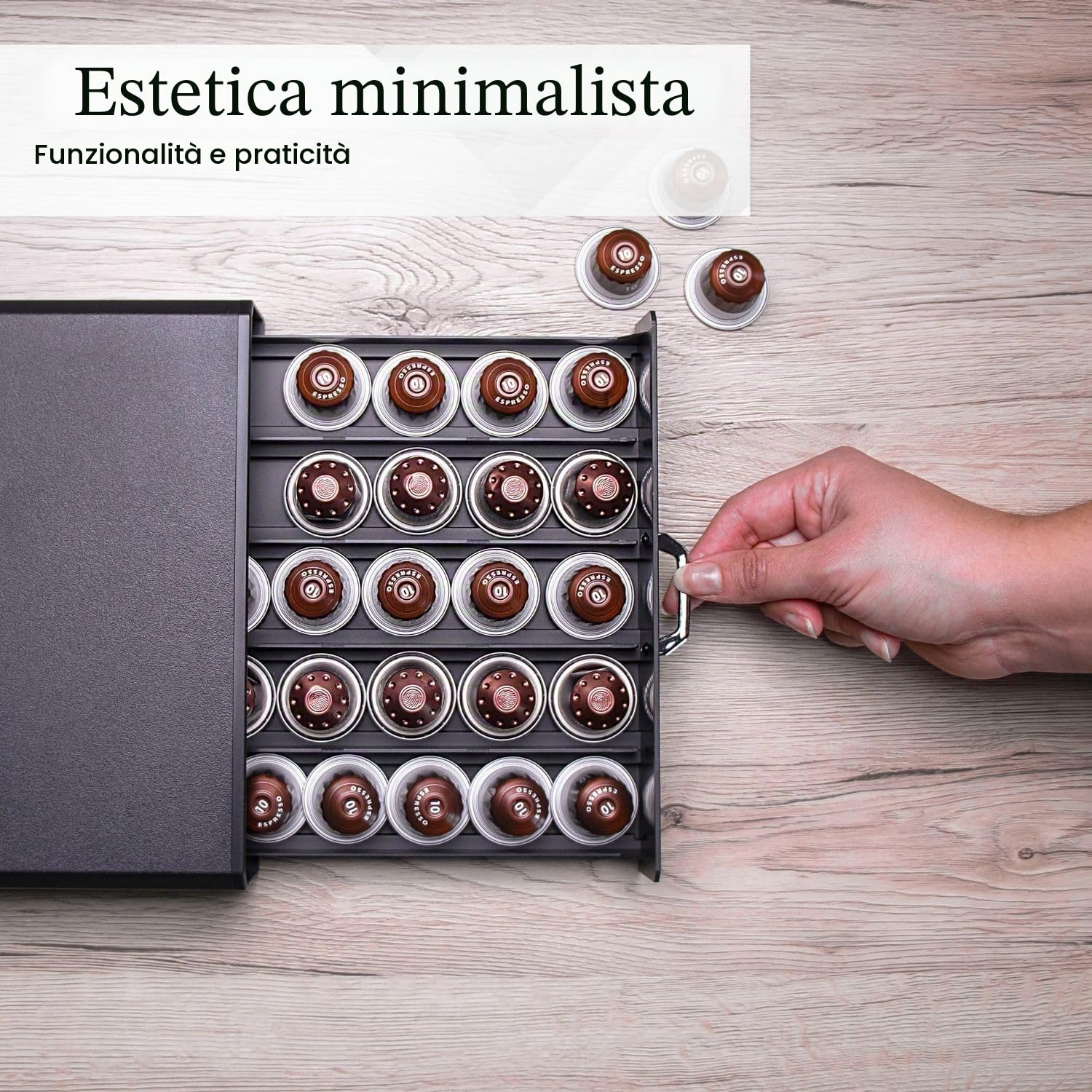 INTIRILIFE Cassetto portacapsule 50 Capsule di caffè- Compatibile con Le Capsule Nespresso -38.2 x 23.2 x 5,6 cm- Cassetto portacapsule Cassetto portacapsule in Nero Macchina per Capsule