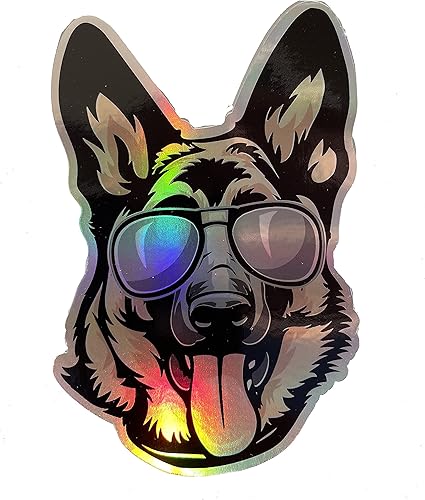 WickedGoodz Calcomanía holográfica de pastor alemán Gafas de sol de raza de perro para laptops, vasos, ventanas, coches, camiones, paredes, color