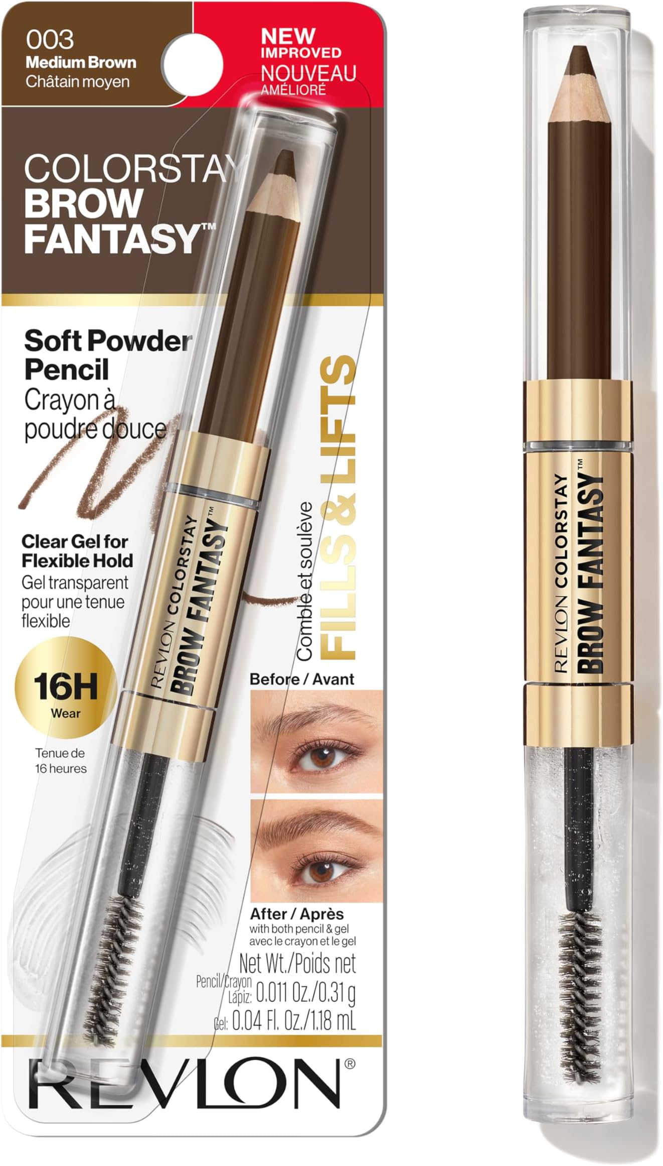 ColorStay Brow Fantasy, All In One Eyebrow Powder Pencil with Shaping Clear Gel, Gel Infused with Panthenol, Smudge-proof, 16HR Visibly Full Brows, 003 Medium Brown