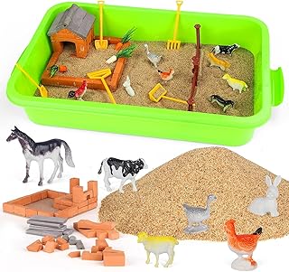 Farm Sensory Toys, Sensory Bins for Toddlers, Preschool Farm Sensory Toys with Sensory Sand, Bricks, Farm Animals, Farm Tools,Farm Sand Play Set for Boys and Grils
