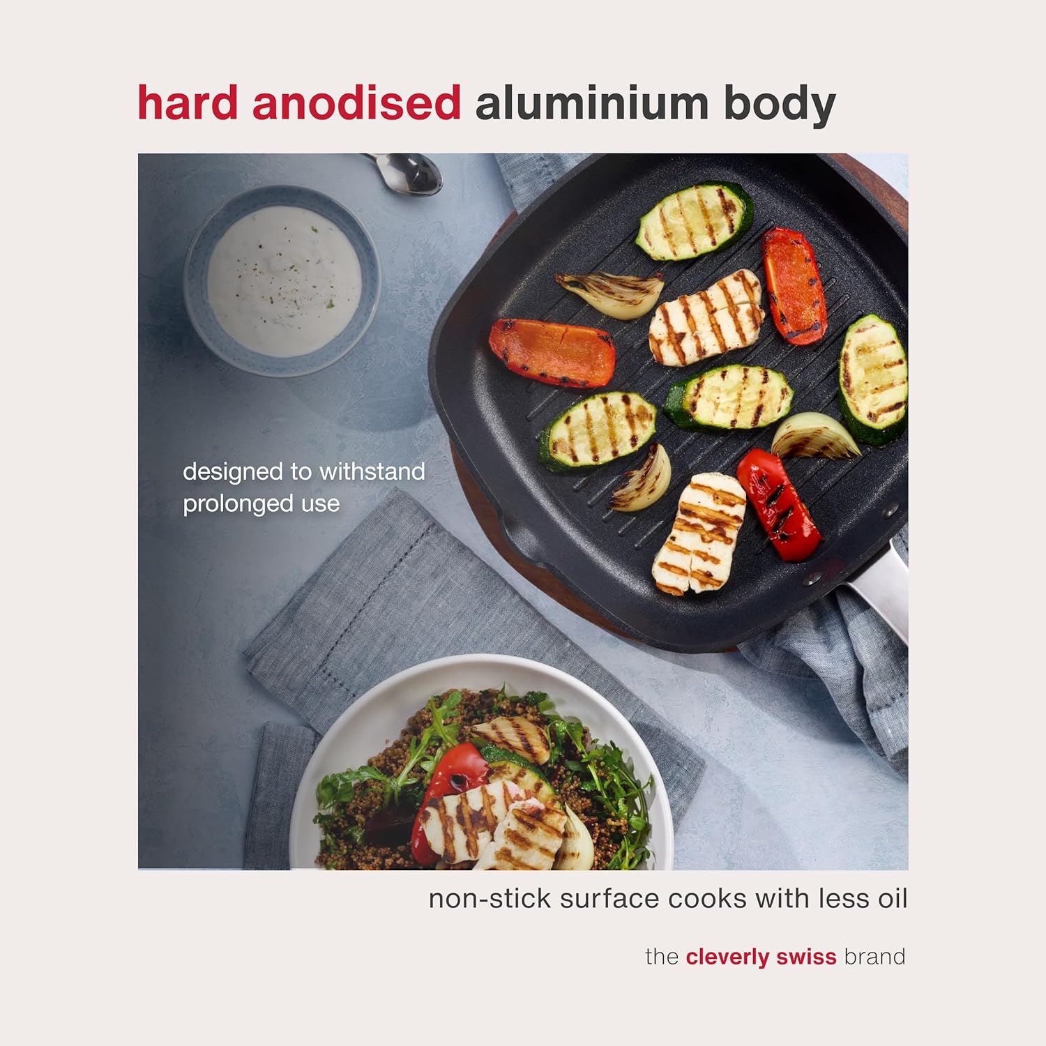 Zyliss Ultimate Pro Nonstick Grill Pan - Hard Anodized Grill Pan with Pour Spout - Non-Stick Stainless Steel Cookware - Scratch-Resistant and Dishwasher-Safe Pan - 10 inches