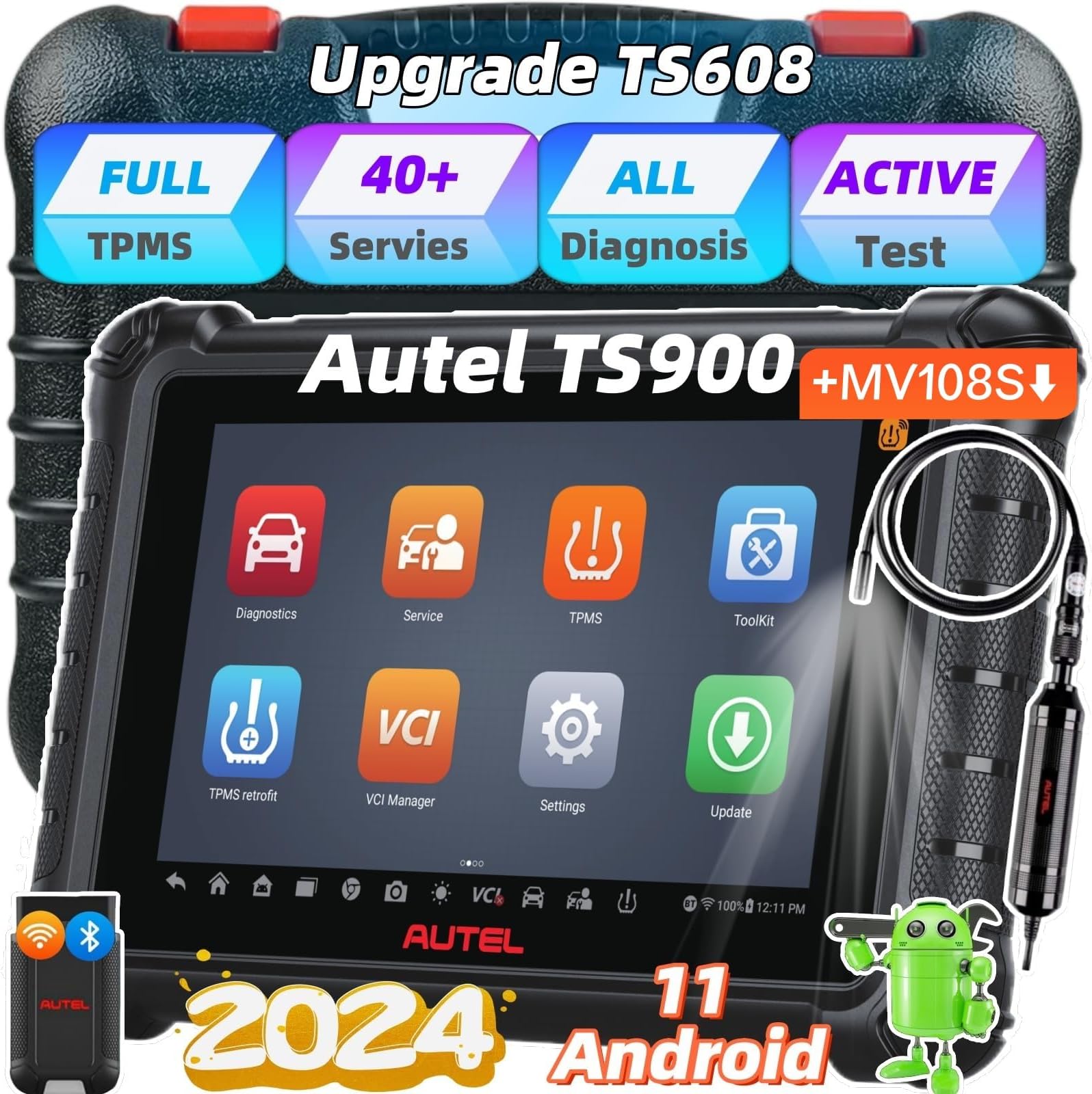 AutelMaxiTPMS TS608 with Screen Protector Full TPMS Function Plus All System Diagnosis IMMO EPB SAS BMS TPMS TPMS Relearn/Reset/Diagnosis Advanced TS508 MK808BT MX808 Better MK808TS MX808TS