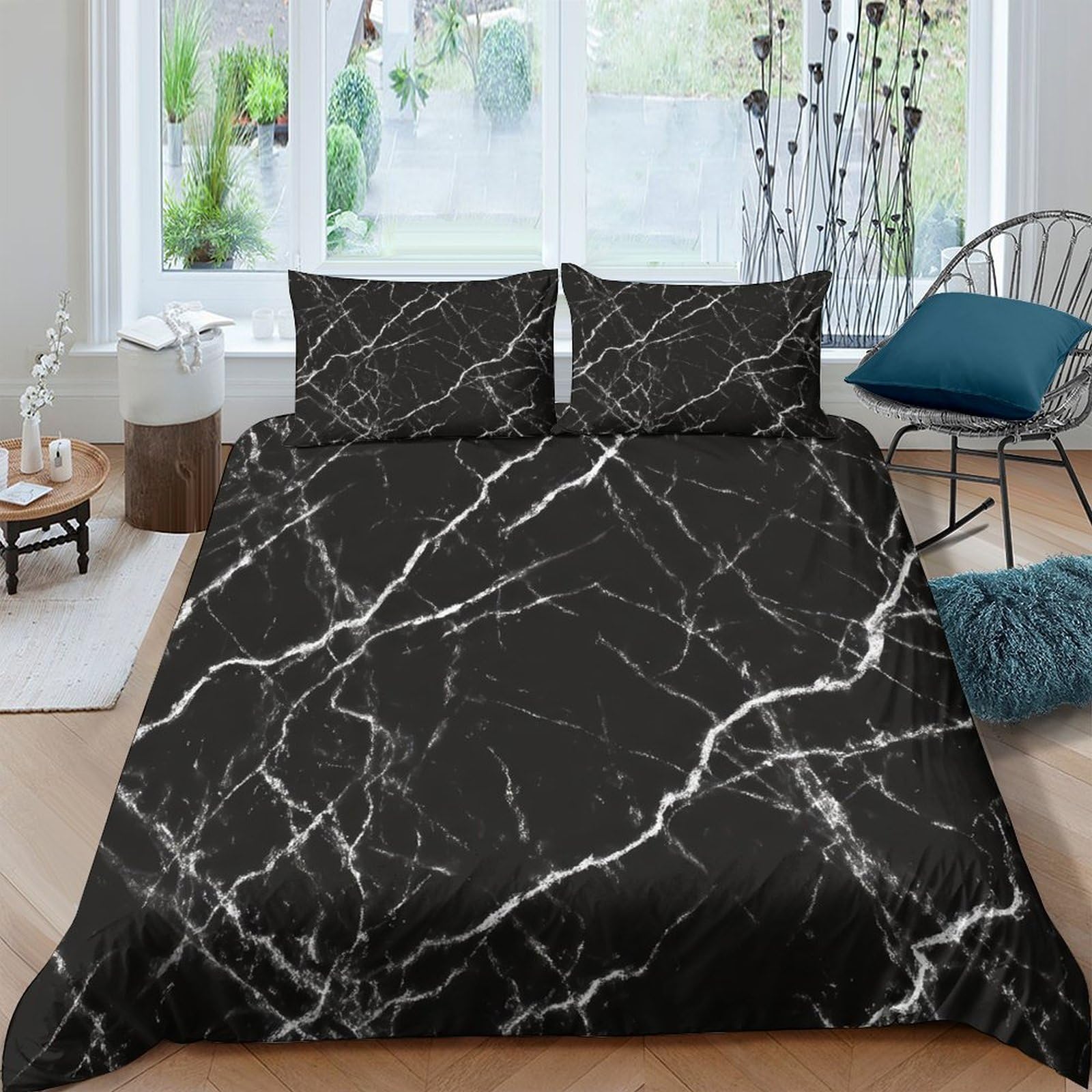 Ctjqhvkz Style-5 3D Printed Black Marble Fitted Sheet Microfiber Soft Non-Slip Modern White Vein Bed Cover For Bedroom Guest Room Single（135X200cm）