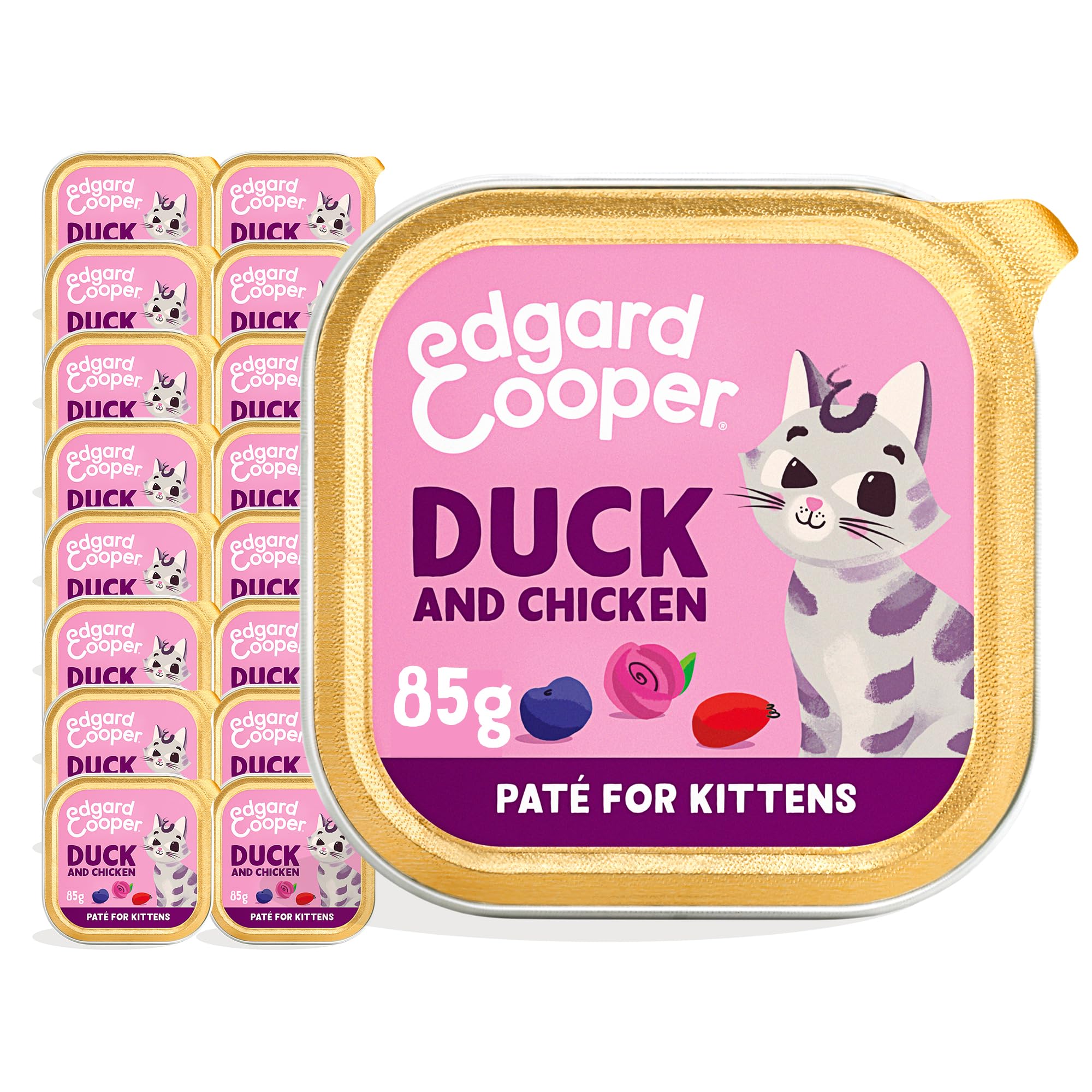 Edgard & Cooper Comida Húmeda Gatos Esterilizados o Activos Gatitos Gatos Junior Paté Natural Sin Cereales 85g x 16 Pato & Pollo, Fácil de digerir, Alimentación Sana Sabrosa y Equilibada