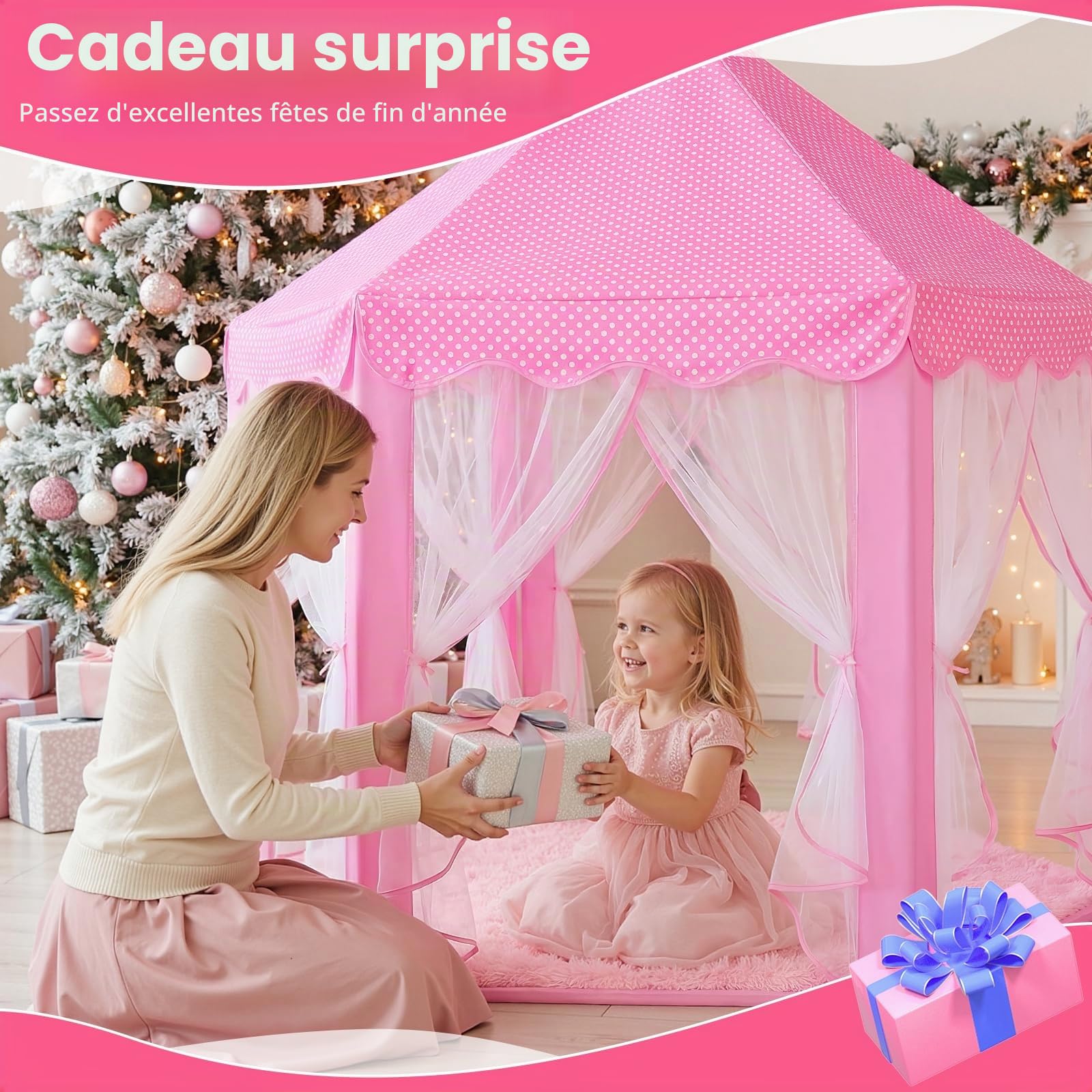 Sumbababy Tentes de Jeu pour Enfants - Tente de Princesse château avec Tapis - Fée hexagonale - Jouet pour Enfants ou Jeunes Enfants - Jeux d'intérieur - Rose