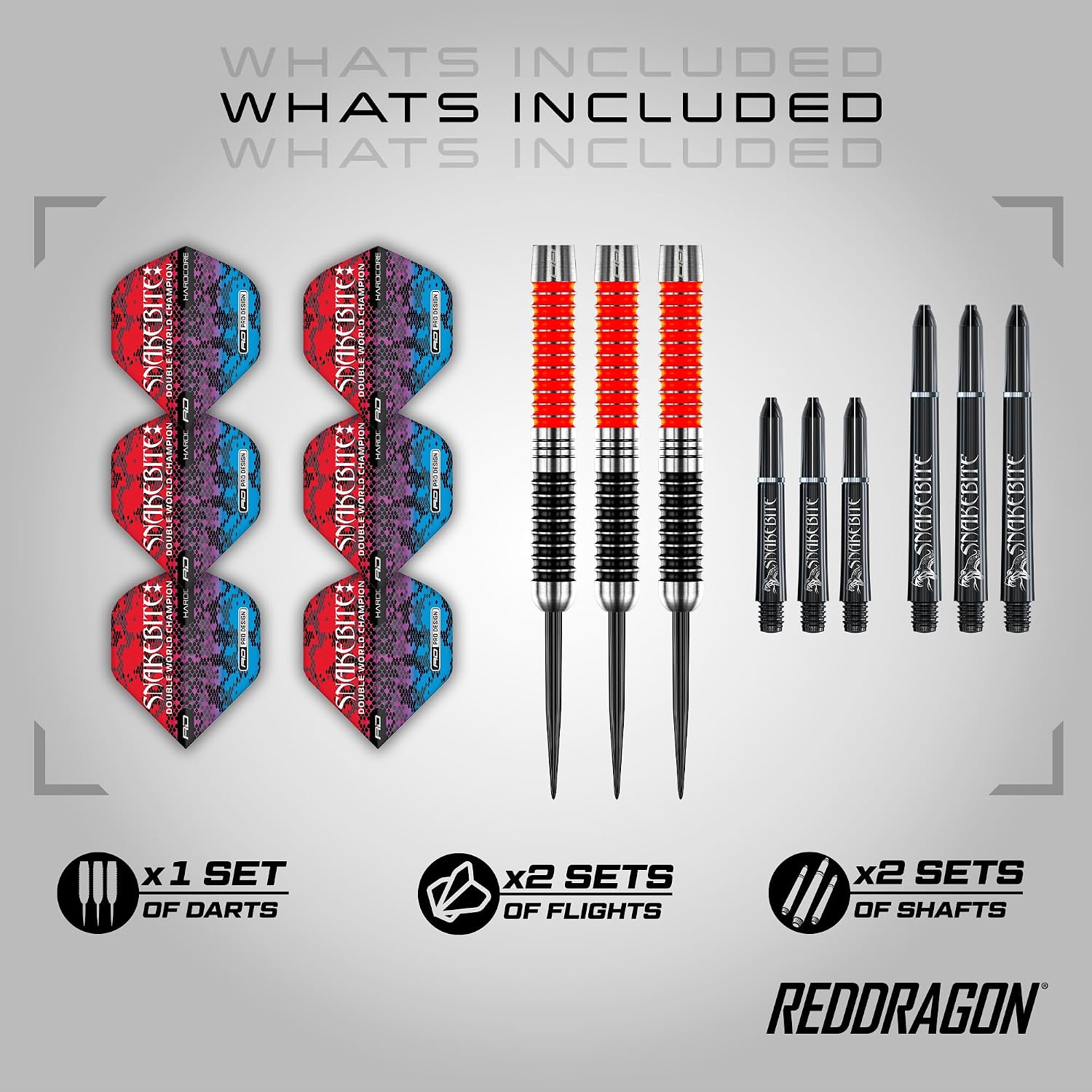 RED DRAGON Darts - Game On Series 20g Steeltip Darts Set with Dart Flights and Dart Shafts (Stems) - Available in Iceman, Snakebite & Coolhand Style
