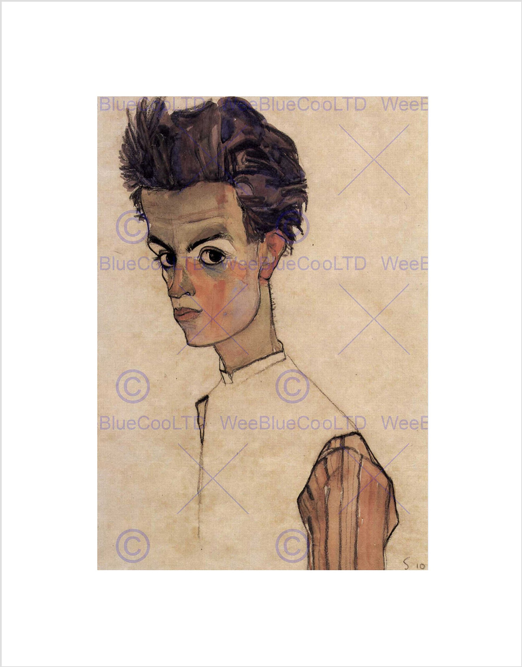 Wee Blue Coo Egon Schiele Self Portrait Old Master Picture Wall Art Print