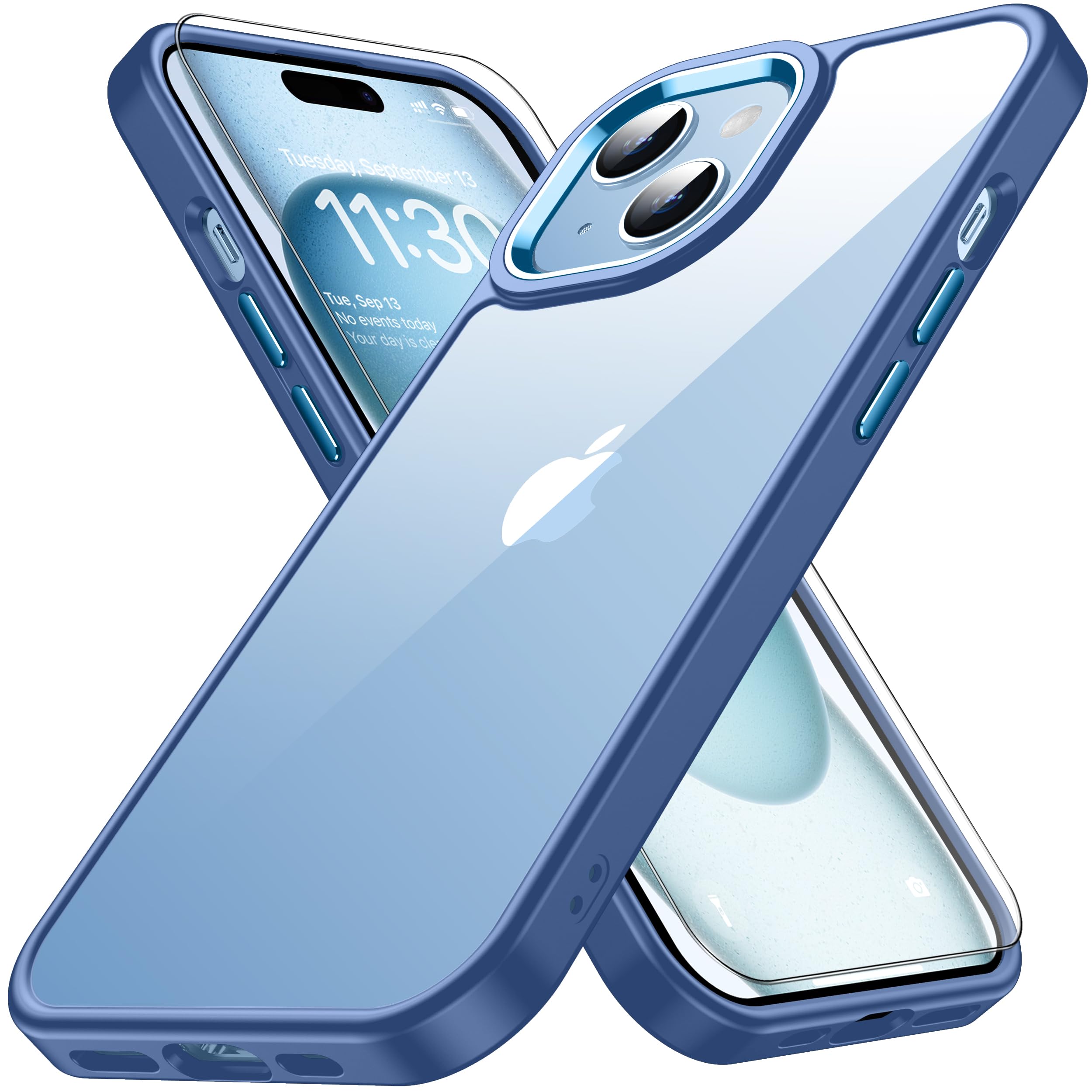 Amazon.co.jp: iphone15 用 ケース ブルー 耐衝撃 ガラスフィルム1枚
