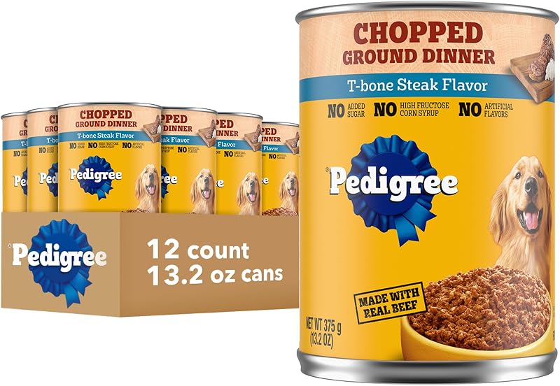 Ração Úmida para Cães Adultos Pedigree Chopped Ground Dinner Sabor T-Bone, 13,2 oz, Pacote com 12