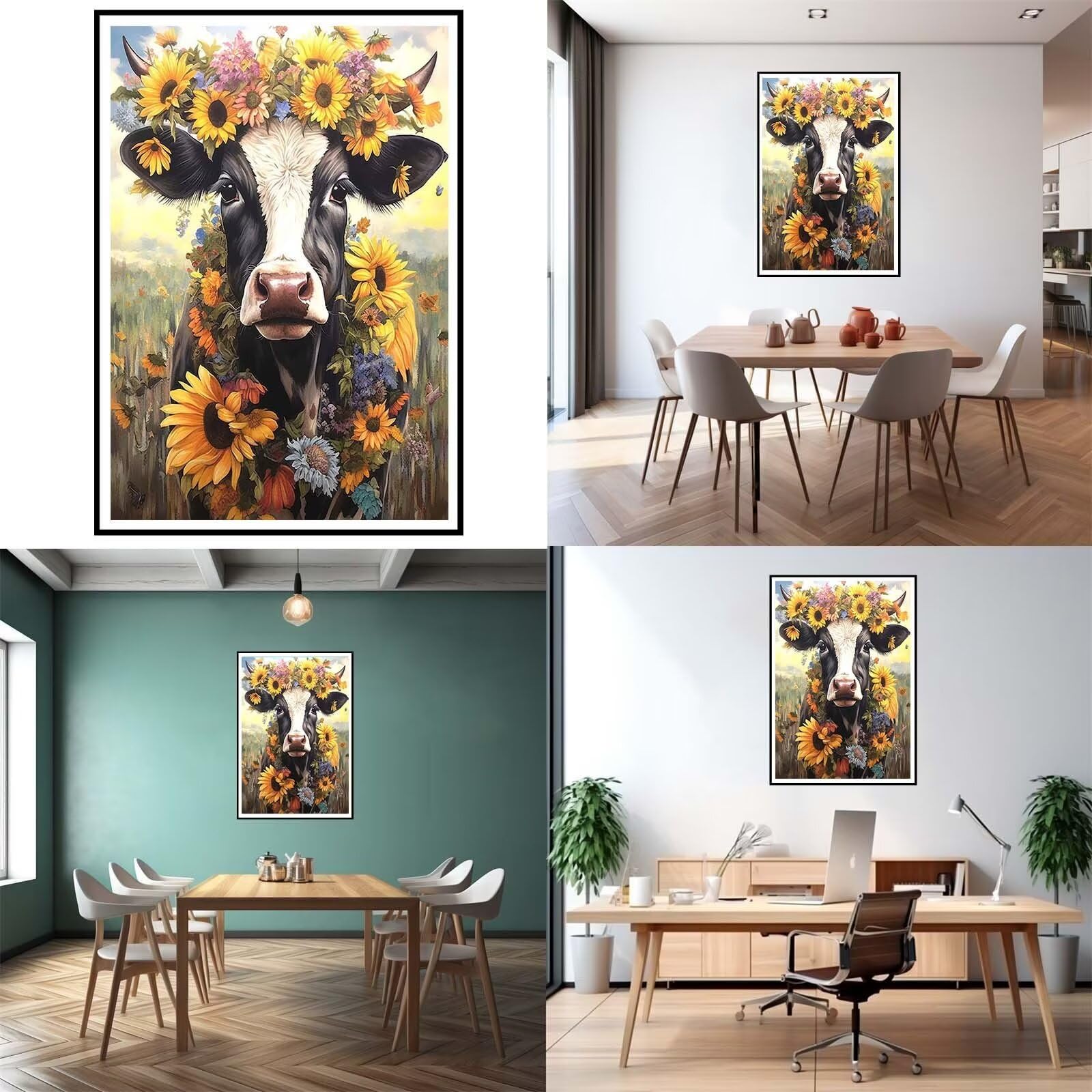 5D DIY Diamante Art Pintura kit Completo, Diamond Painting Adultos Niños Rhinestone Bordado de Punto de Cruz Artes Pintura Painting, Cuadros Decor para Cuarto, Sala de Estar - (Ganado girasol) 60x90cm
