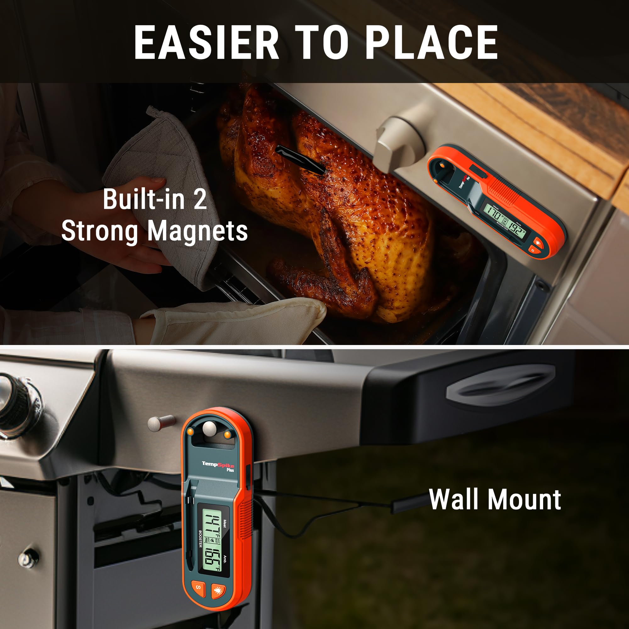 Thermopro TempSpike - Termometro per carne senza fili con sonda ultra sottile, termometro digitale senza fili con amplificatore LCD, termometro per carne Bluetooth per barbecue, grill, affumicatore,